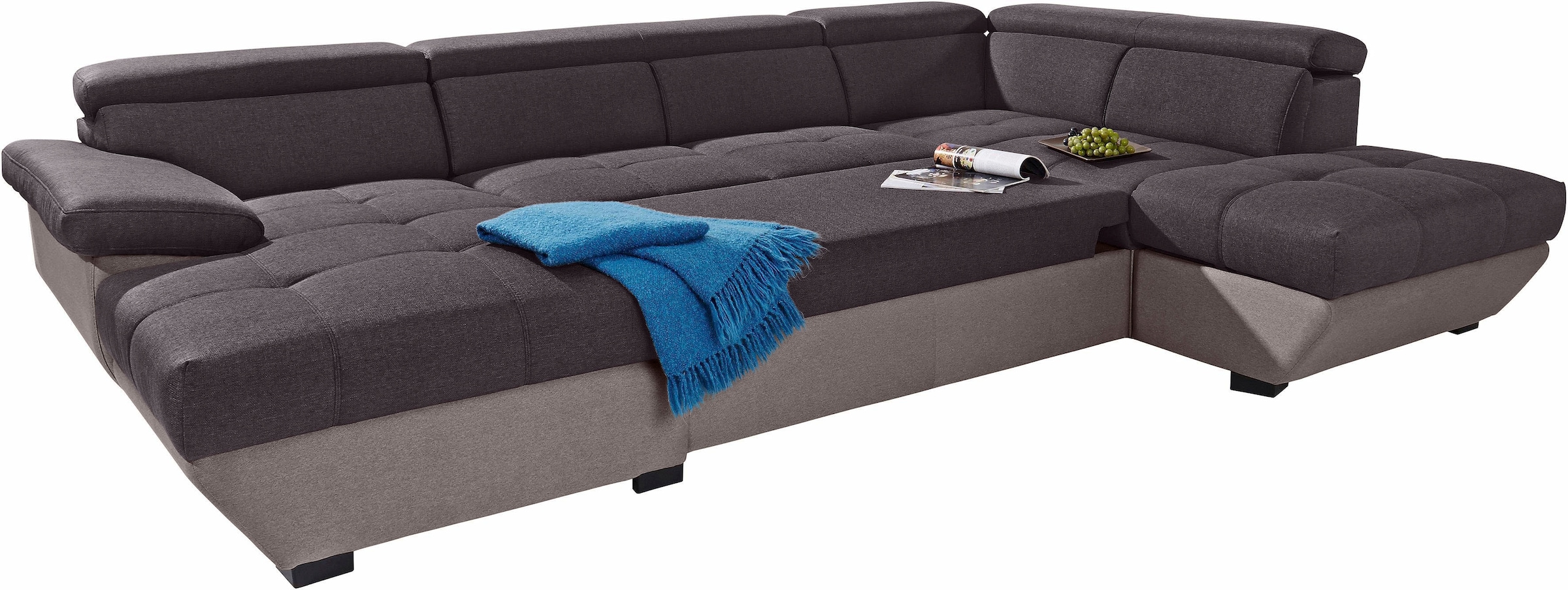 COTTA Polstergarnitur »Speedway U-Form«, (Set), Set bestehend aus: Wohnlandschaft mit Kopfteilverstellung & Hocker