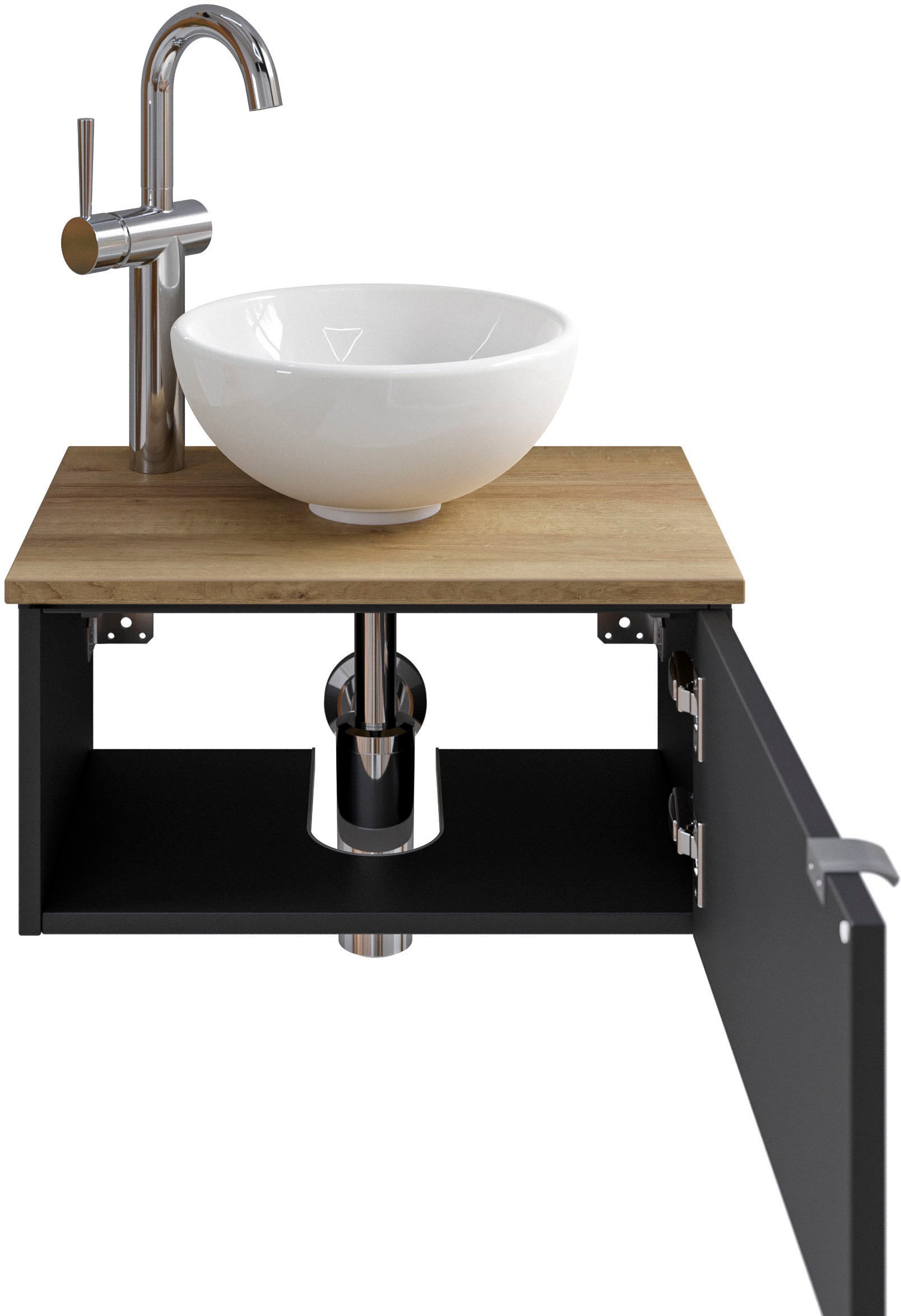 Saphir Waschtisch "Serie 6915 Waschschale mit Unterschrank für Gästebad, Gäste WC" Keramik-Aufsatzbecken, Waschtischplatte, Waschtischunterschrank, 3 Stk. tlg. 51 cm breit, 1 Tür, Waschtischplatte, kleine Bäder, ohne Armatur