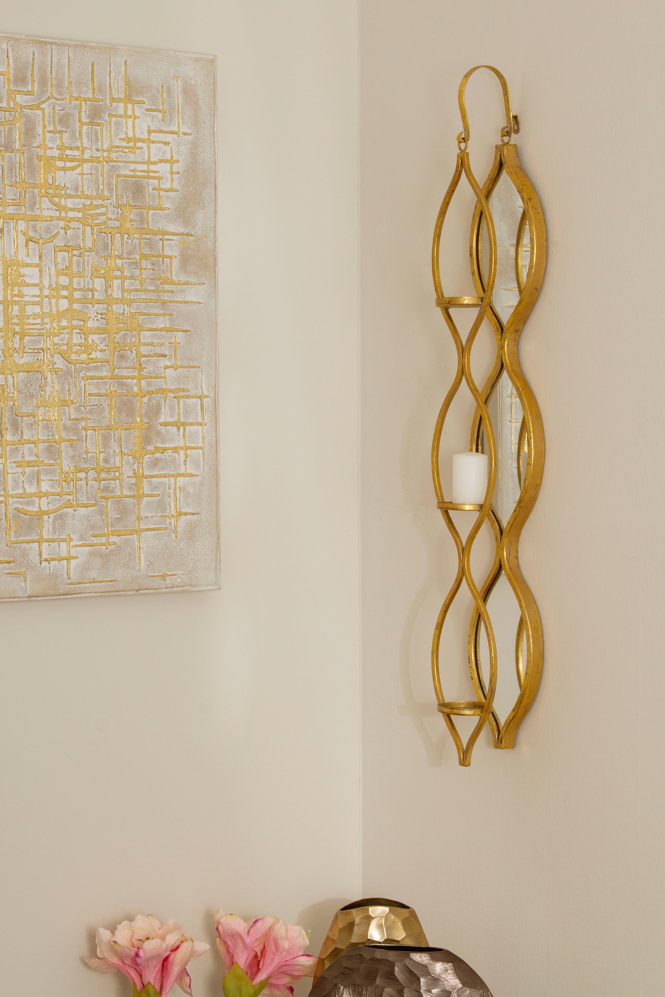 Image of Myflair Möbel & Accessoires Wandkerzenhalter, Wandleuchter, Wanddeko, Wanddekoration, aus Metall, mit Spiegelfläche, goldfarben, Wohnzimmer bei Ackermann Versand Schweiz