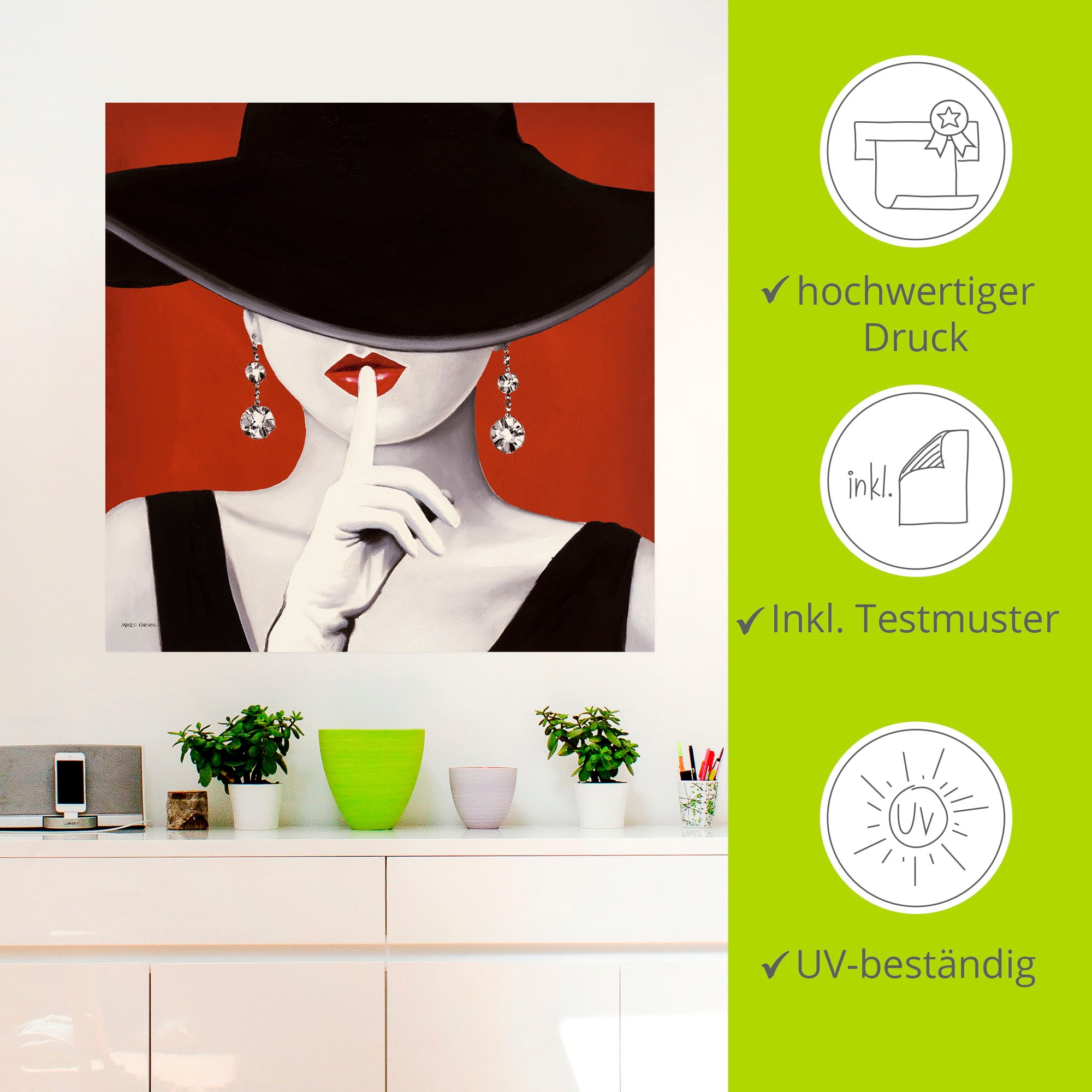 Artland Wandbild »Hut ab I«, Frau, (1 St.), als Leinwandbild, Poster, Wandaufkleber in verschied. Grössen