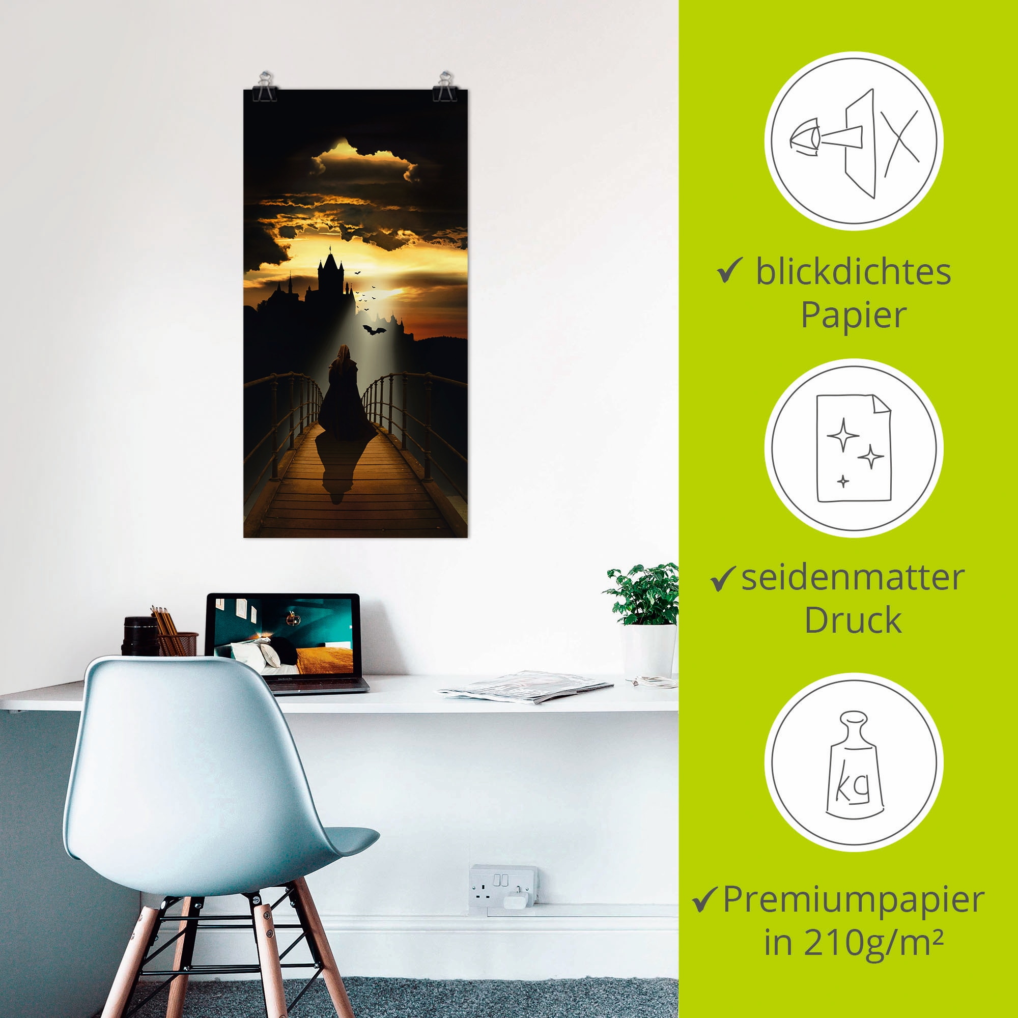 Artland Fresque murale »Der Mönch auf dem Weg zur Burg« 1 cuis tlg. als Leinwandbild, Poster in verschied. Grössen