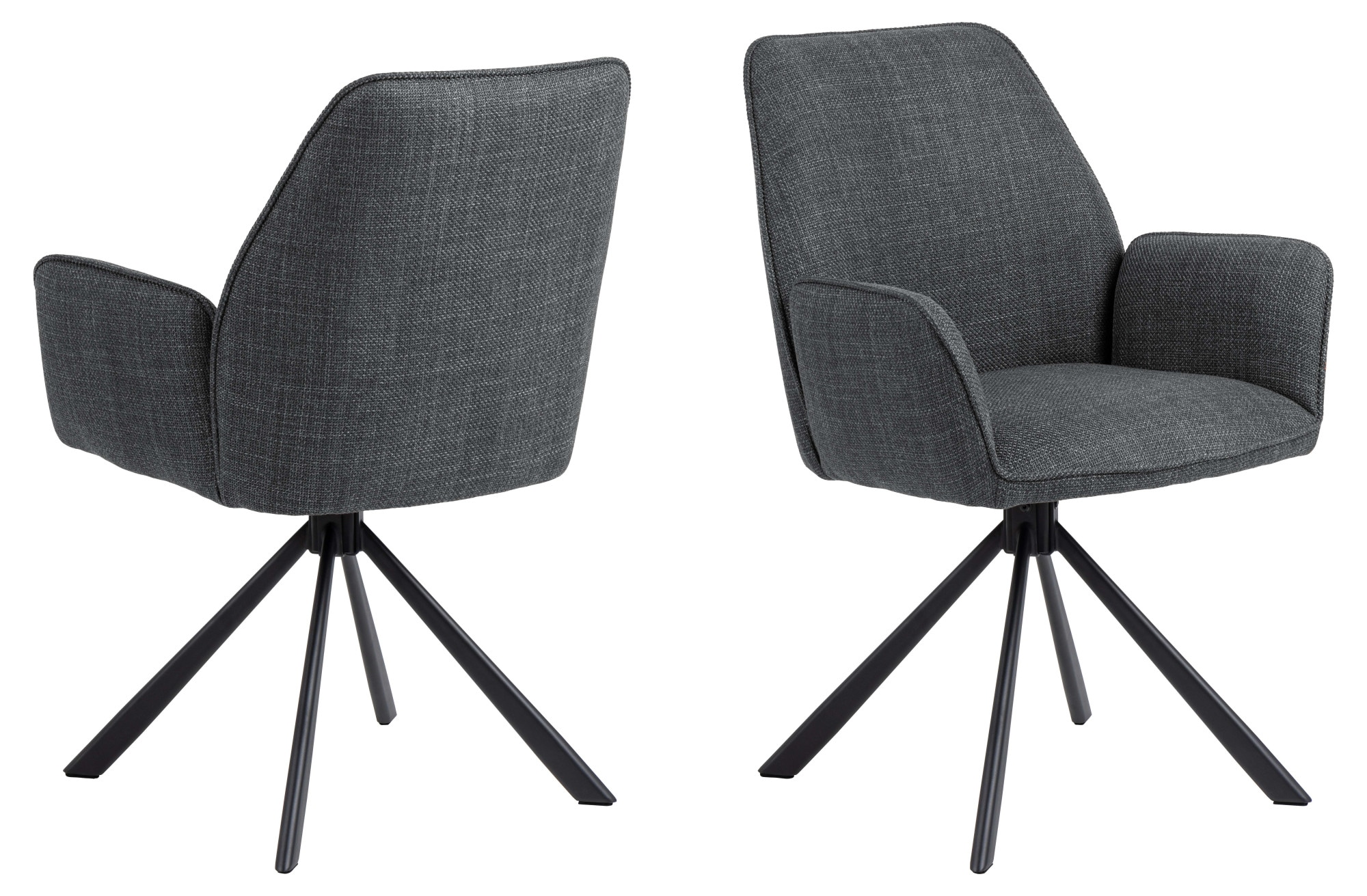 ACTONA GROUP Chaise de salle à manger »Glenda 2er-Set, 360° drehbar, mit Armlehnen, in mehreren Farben« () rembourré, avec accoudoir, pieds en acier noir, pivotant, lot de 2