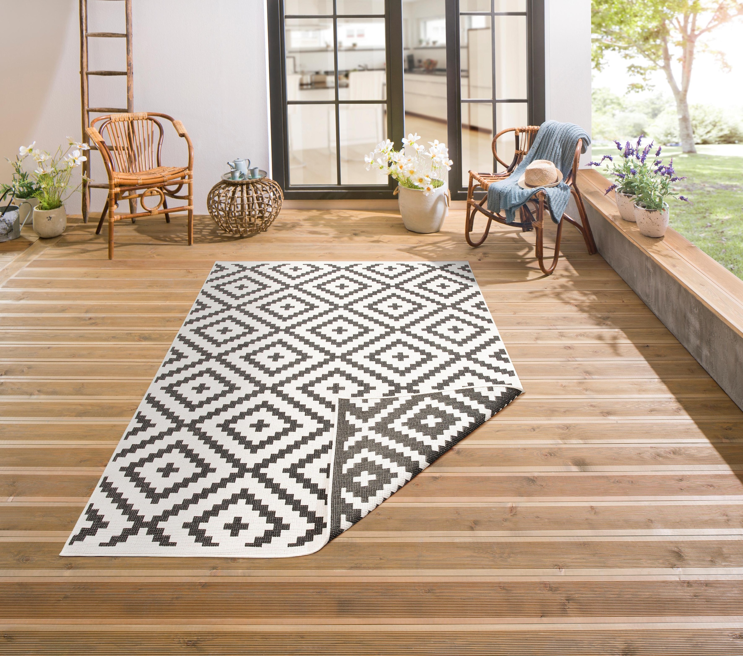 my home Teppich »Ronda Wendeteppich«, rechteckig, Sisal-Optik, Flachgewebe, In- und Outdoor, geometrisches Boho Design