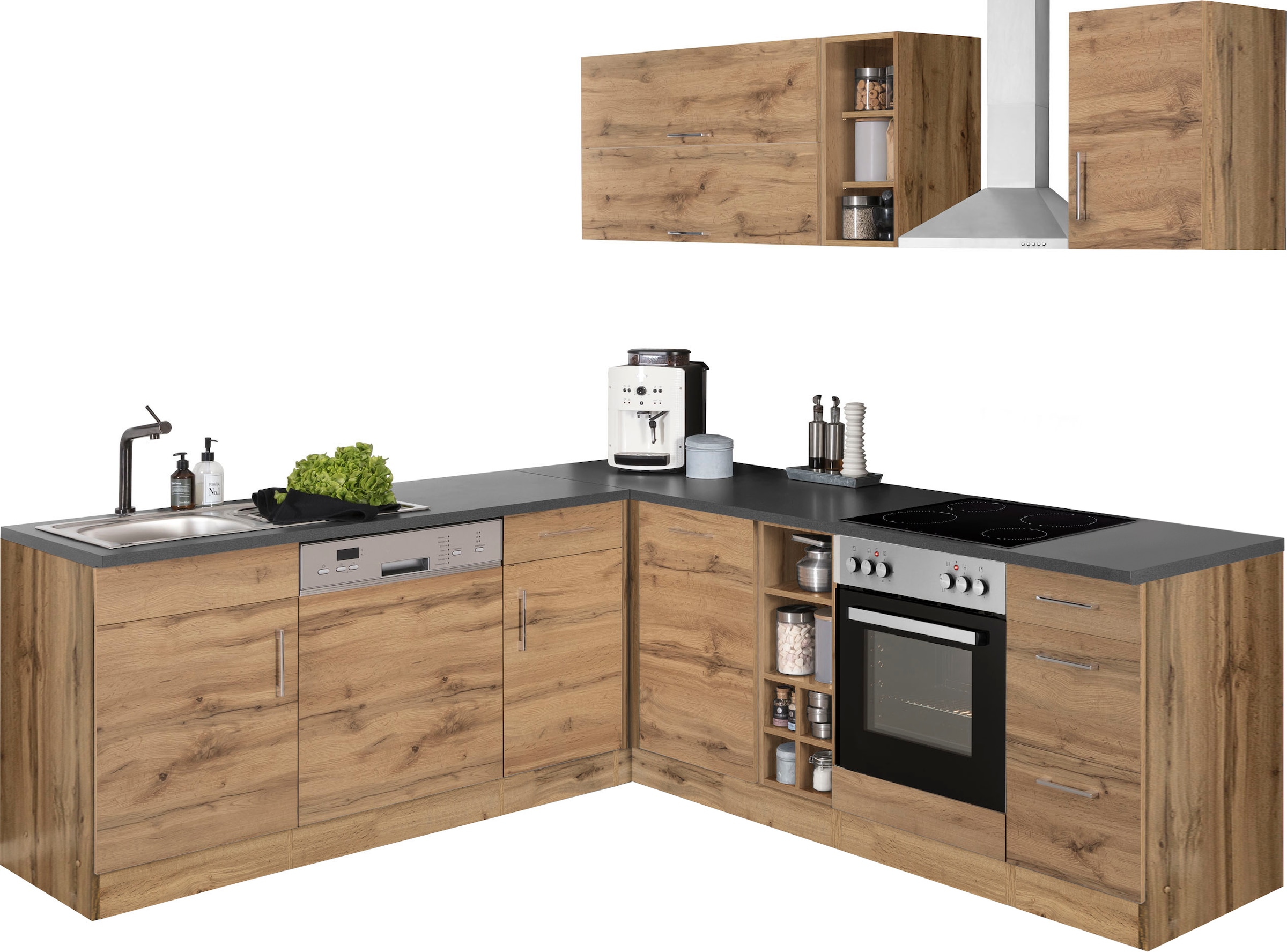 KOCHSTATION Cuisine d'angle »KS-Colmar« sans appareils électriques, largeur réglable 210/240 cm