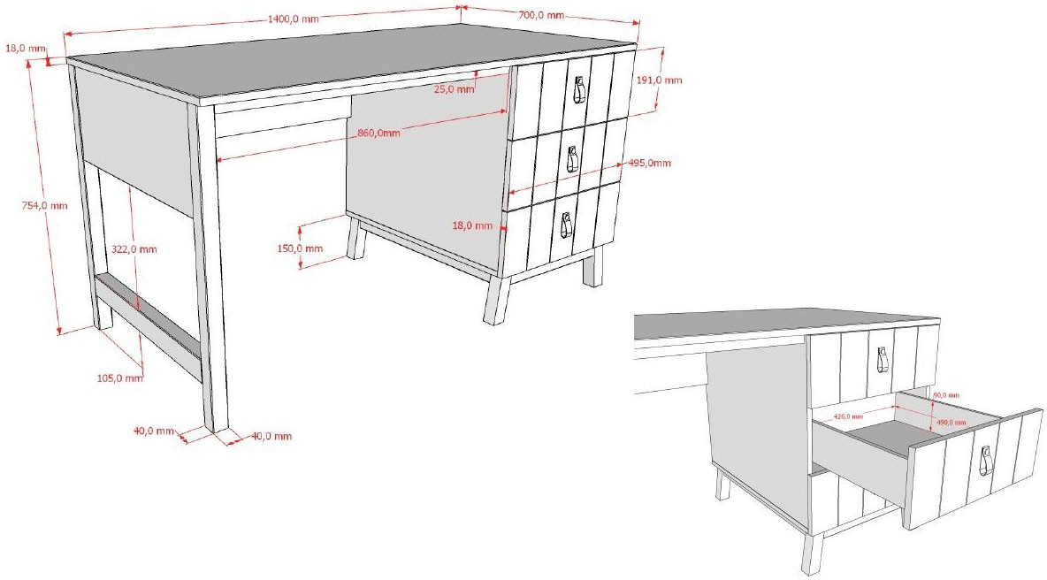 Vipack Schreibtisch »Sezane mit grosser Arbeitsplatte und 3 geräumigen Schubladen« MDF Clay (warmes Grau) farben lackiert, Sockel nussbaumfarbig