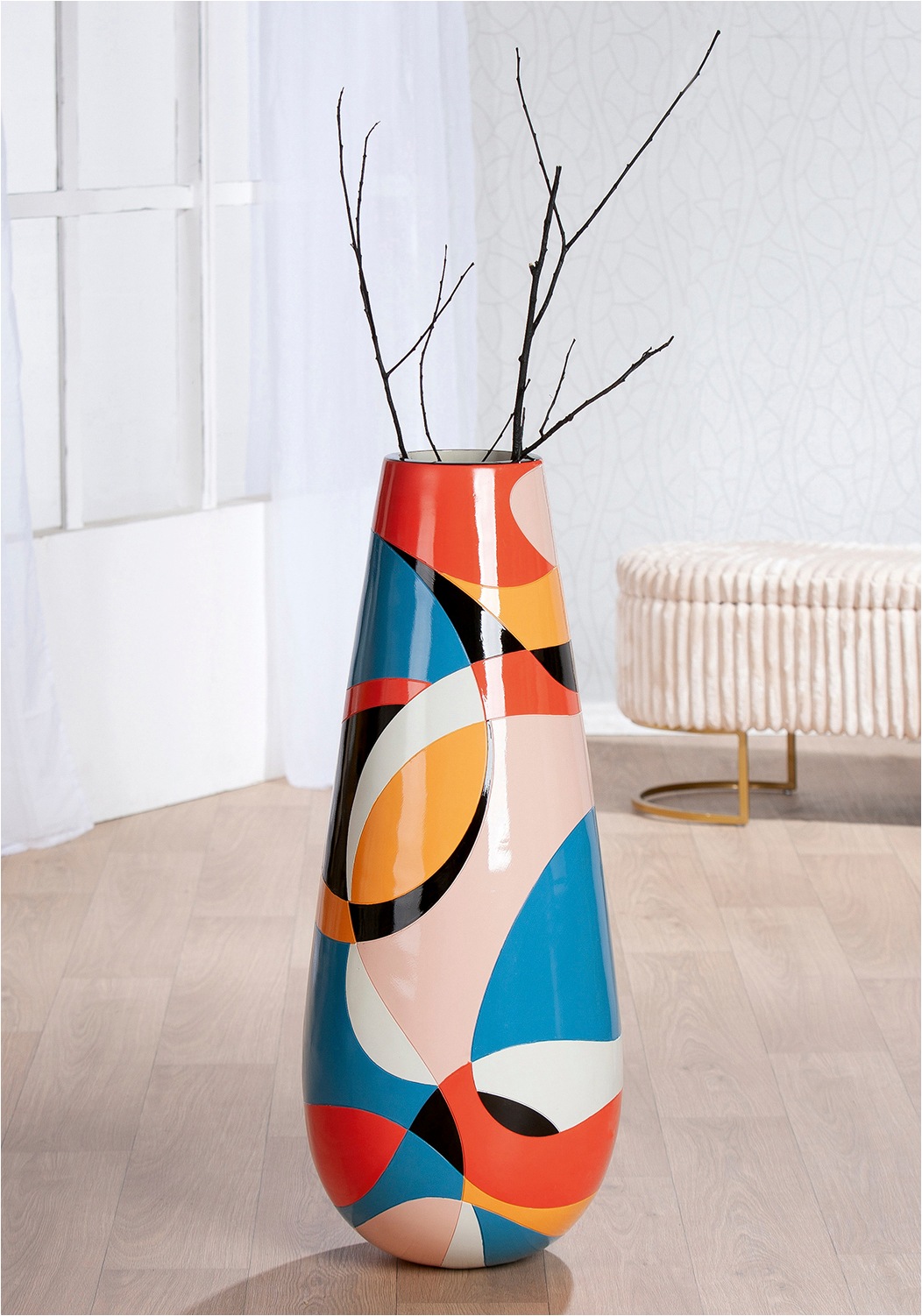GILDE Bodenvase »Flaschen-Bodenvase Levy H.92 cm« Bodenvase, grafisch, Blumenvase, modern, Eyecatcher, Geschenkidee