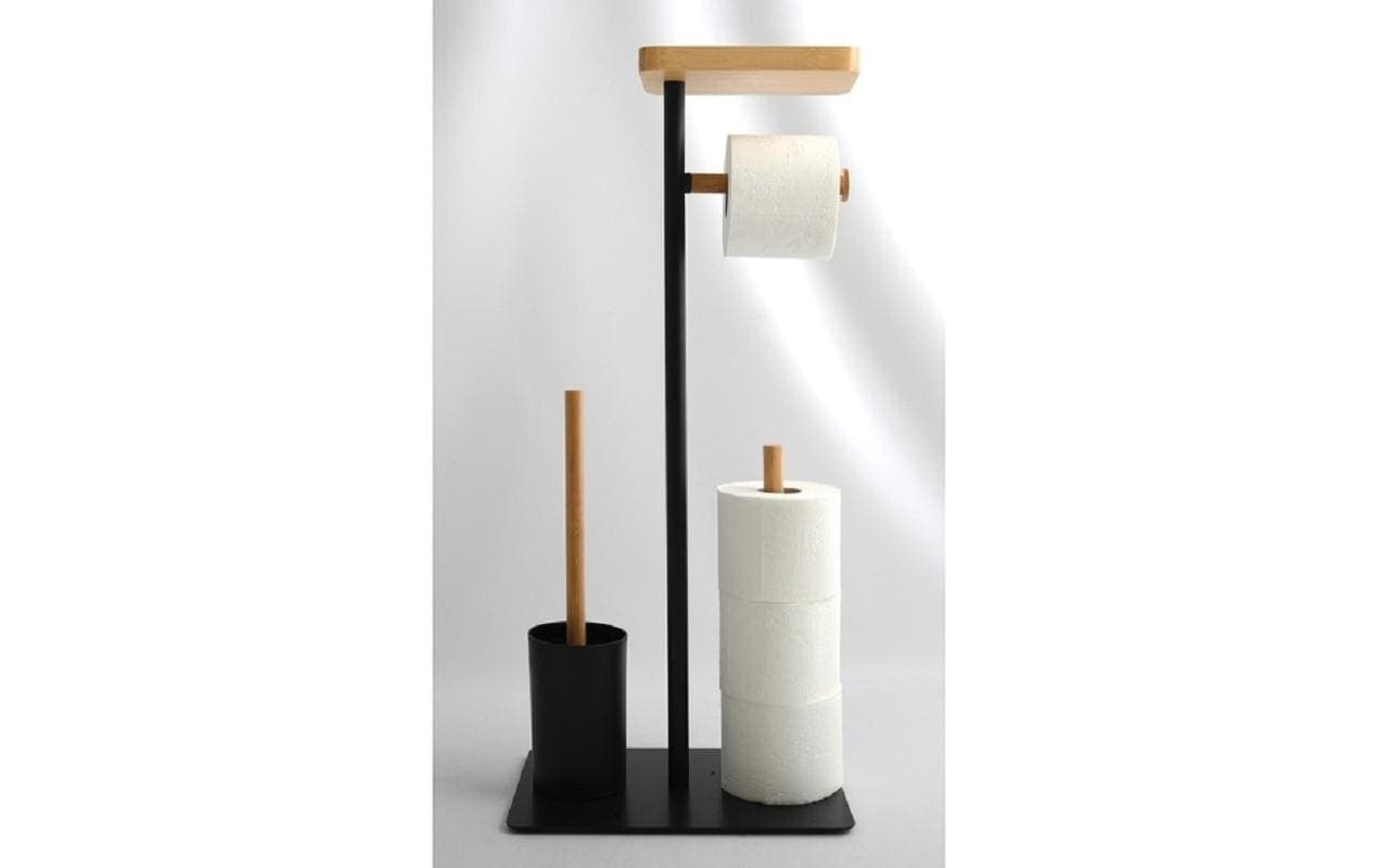 MSV WC-Garnitur »Teiki Schwarz matt/ Natur«, aus Bambus-Metall