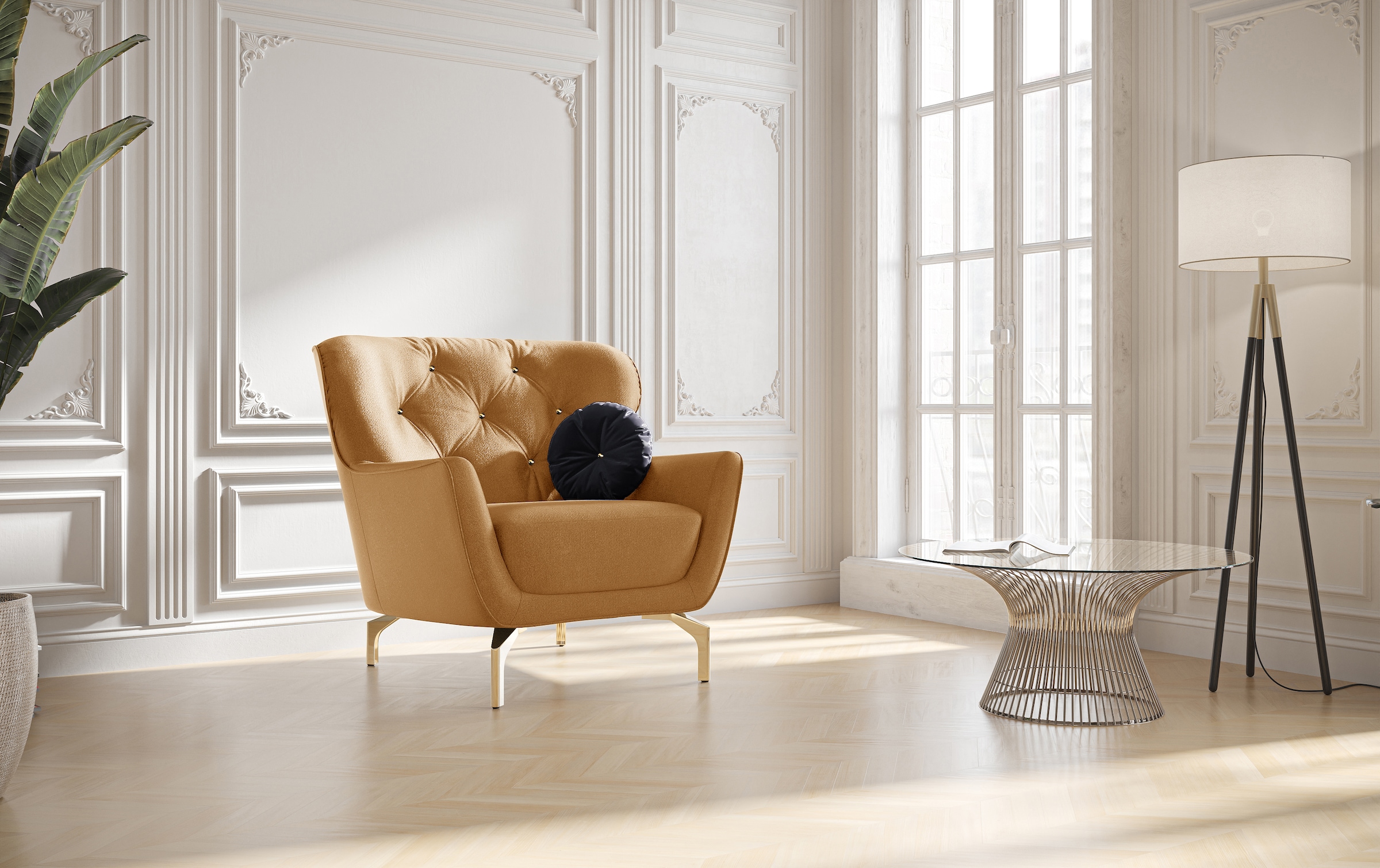 sit&more Sessel »Orient 3«, inkl. 1 Zierkissen mit Strass-Stein, goldfarbene Metallfüsse