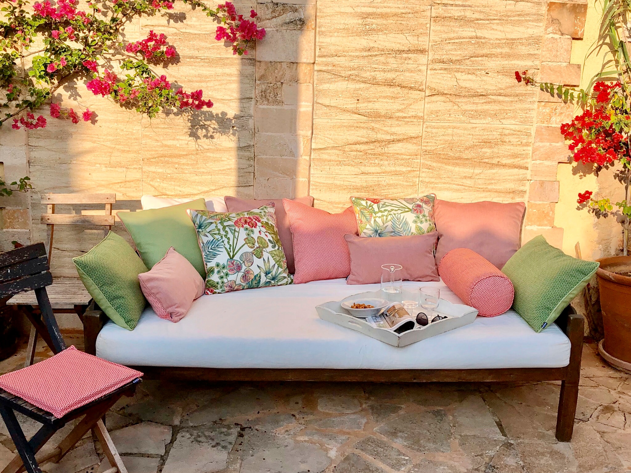 H.O.C.K. Coussin décoratif »Eliza-Bouquet Outdoor« adapté pour l'extérieur, housse de coussin avec rembourrage, 1 pièce