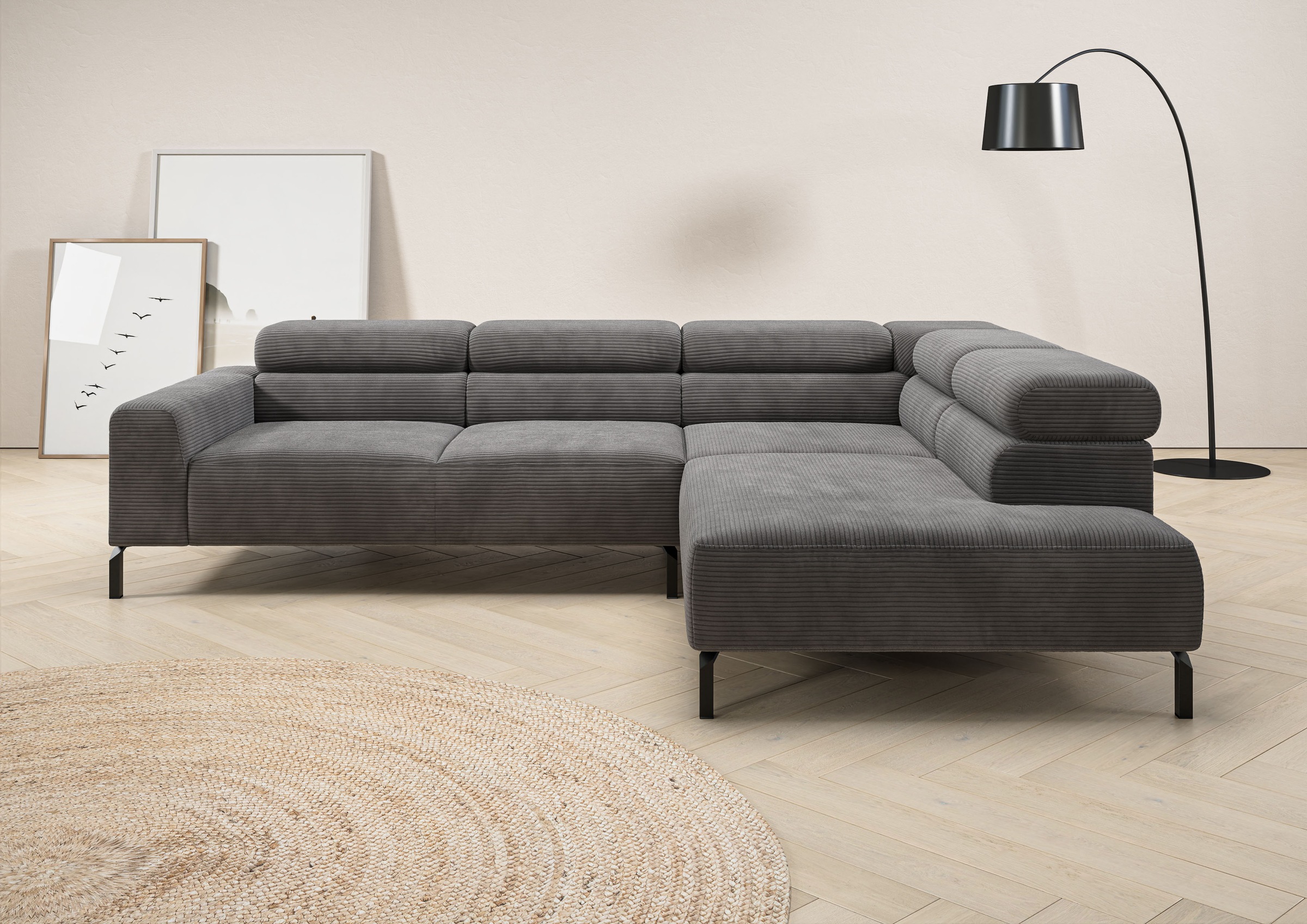 Image of Home affaire Ecksofa "Antonelli, L-Form, inkl. Kopfteilverstellung, Breite 276 cm, bequem" ohne Sitztiefenverstellung, in Cord, dunkelgrau