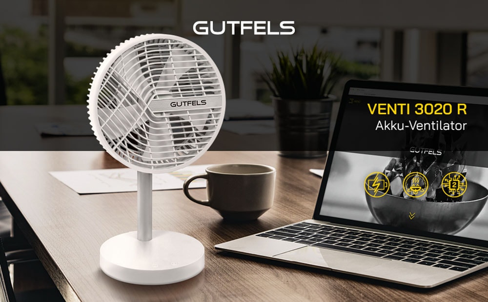 Gutfels Tischventilator »»VENTI 3020 R«« 20 cm Durchmesser bis zu 10 h Akkulaufzeit, Ø 20 cm, 4 Stufen, leise, modernes Design