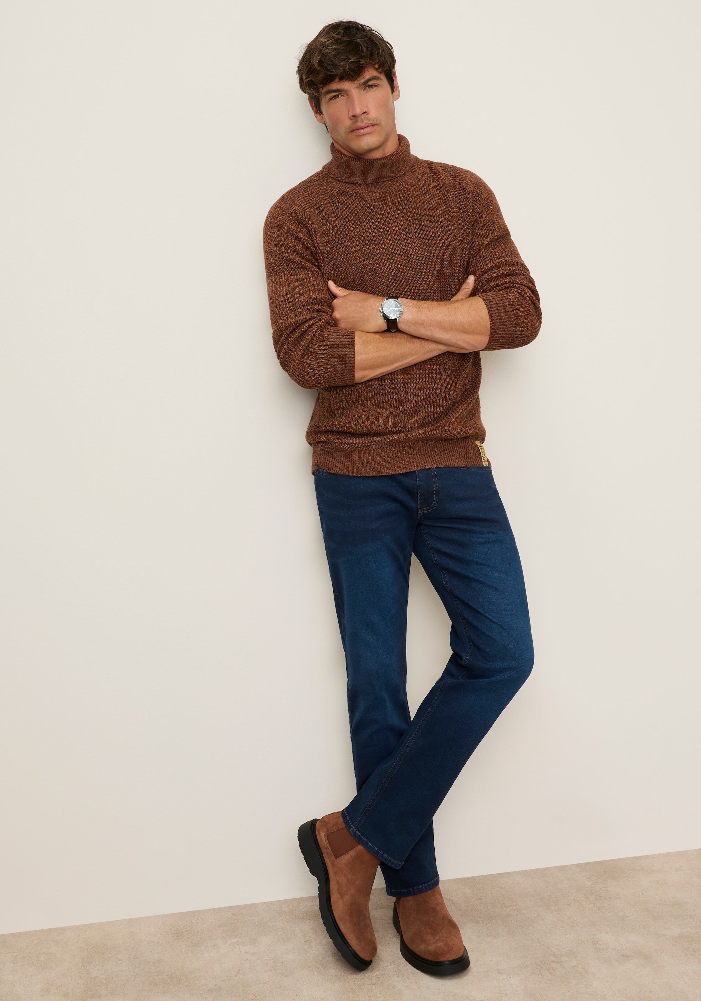 Man's World Pull à col roulé »Neue Kollektion! Melange Effektgarn« manches longues avec manches raglan, en coton, col roulé