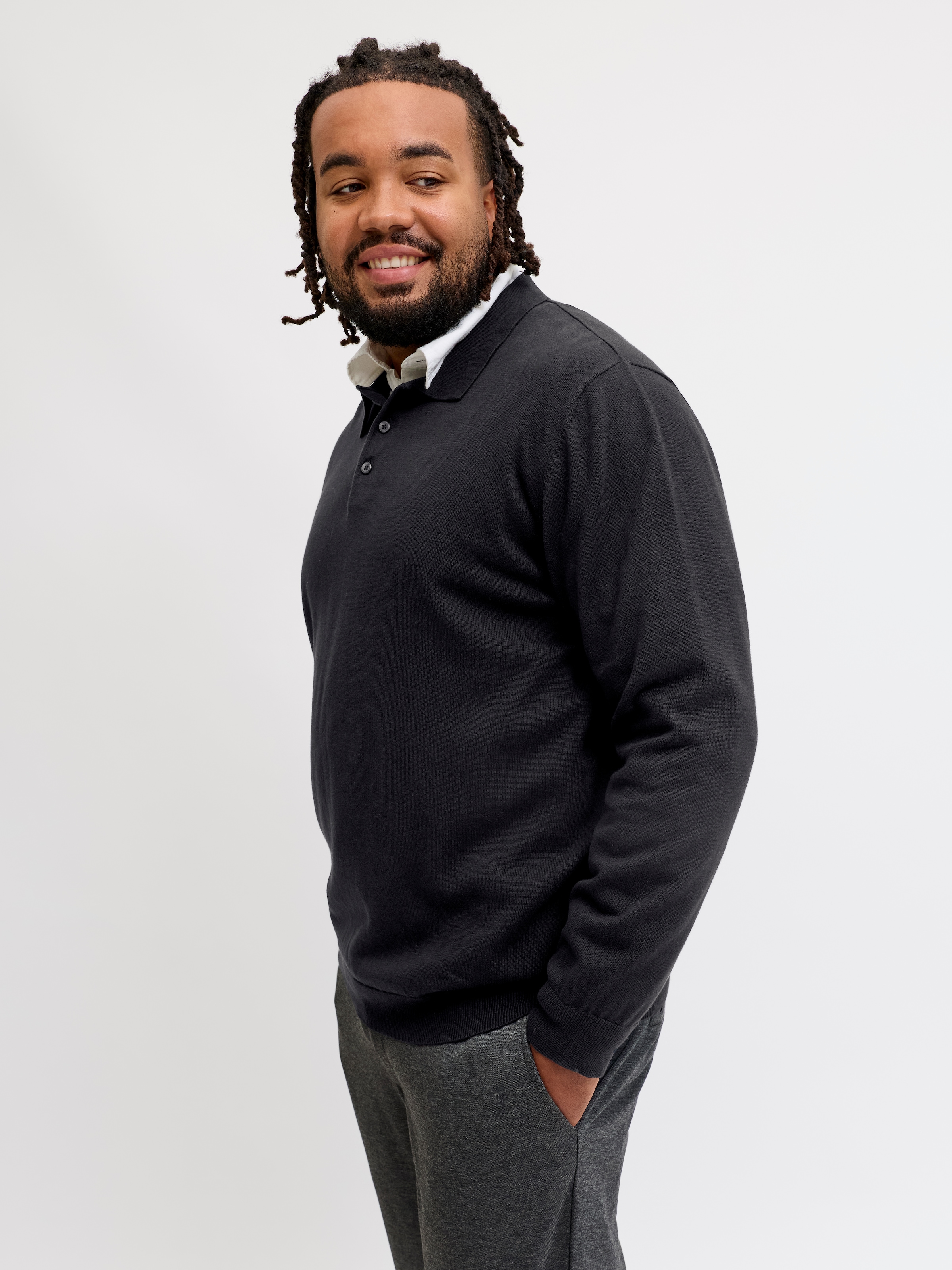 Jack & Jones PlusSize Polokragenpullover »JJEBASIC KNIT LS POLO SN PLS« Baumwolle, regular fit