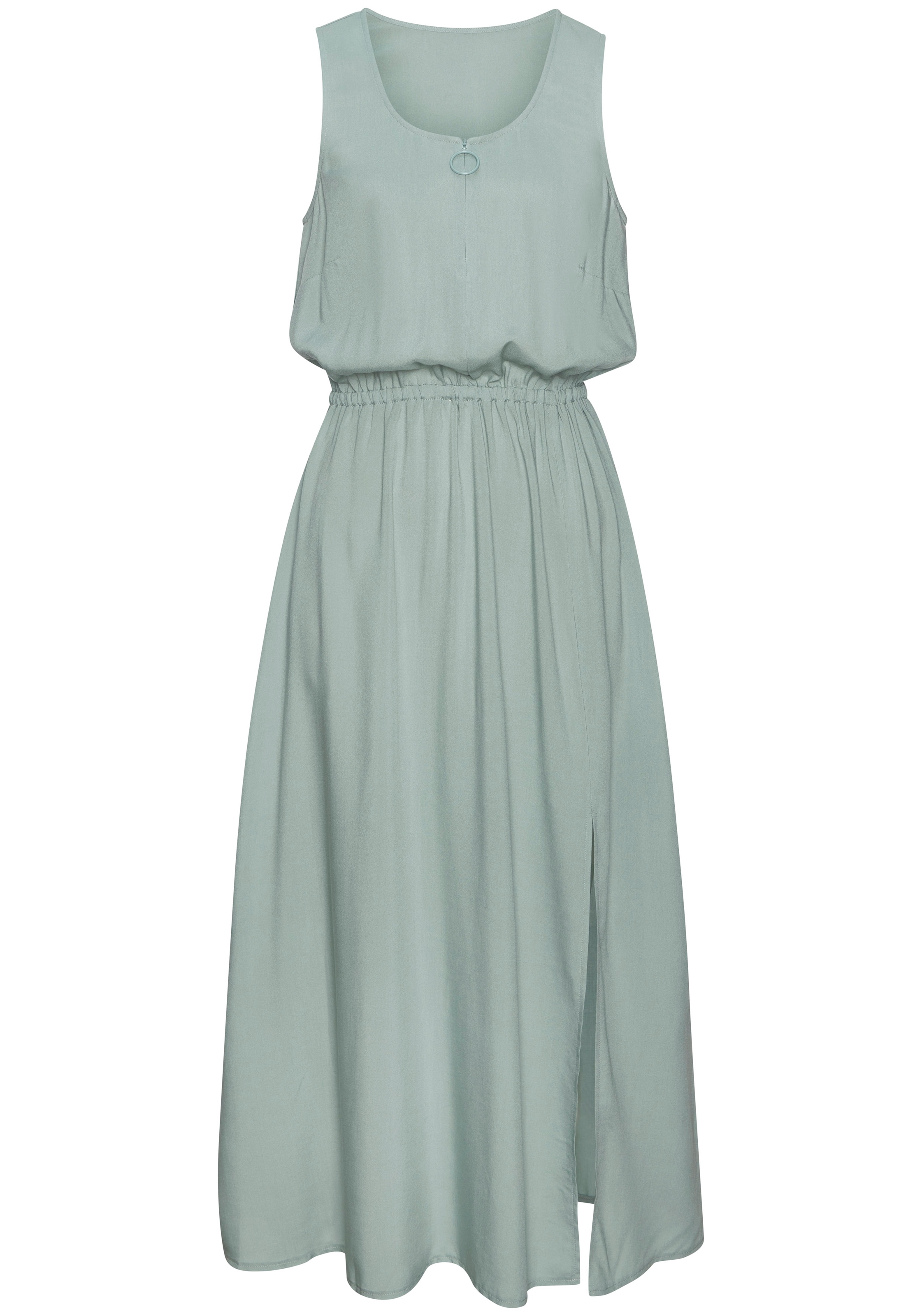 LASCANA Robe midi »mit Reissverschluss am Ausschnitt aus Webware« robe d'été légère, robe de plage, robe en viscose