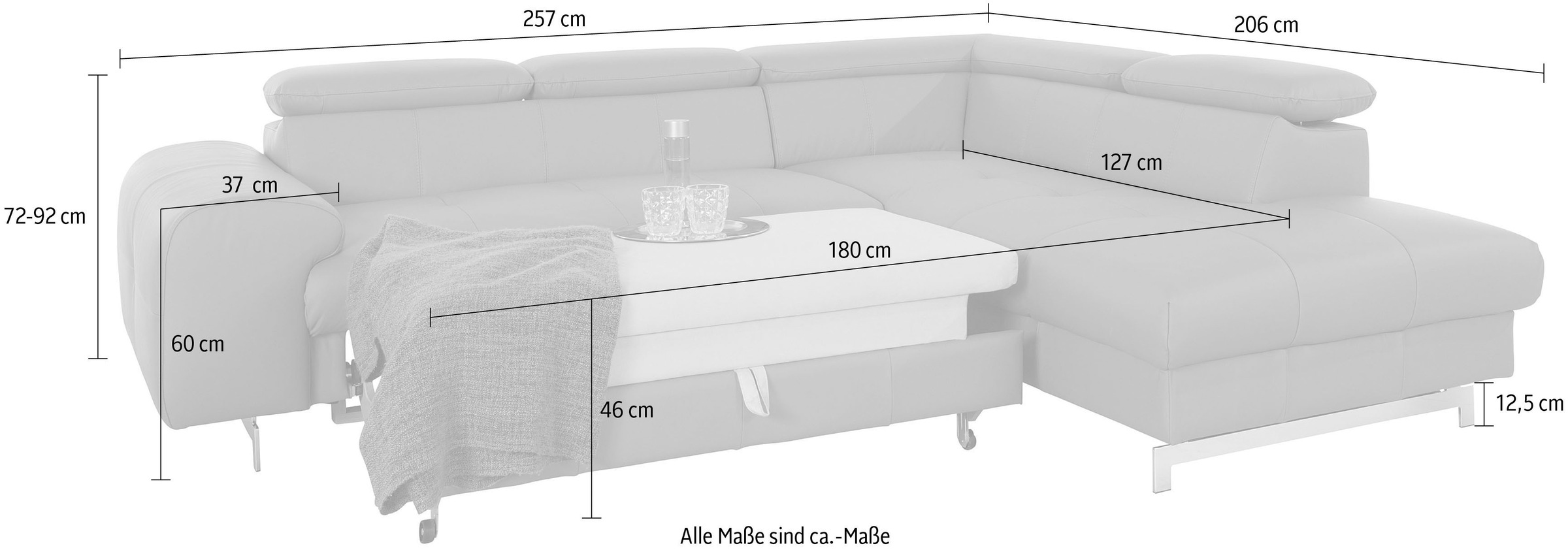 COTTA Ecksofa »Chef L-Form«, mit Kopfteilverstellung, wahlweise mit Bettfunktion