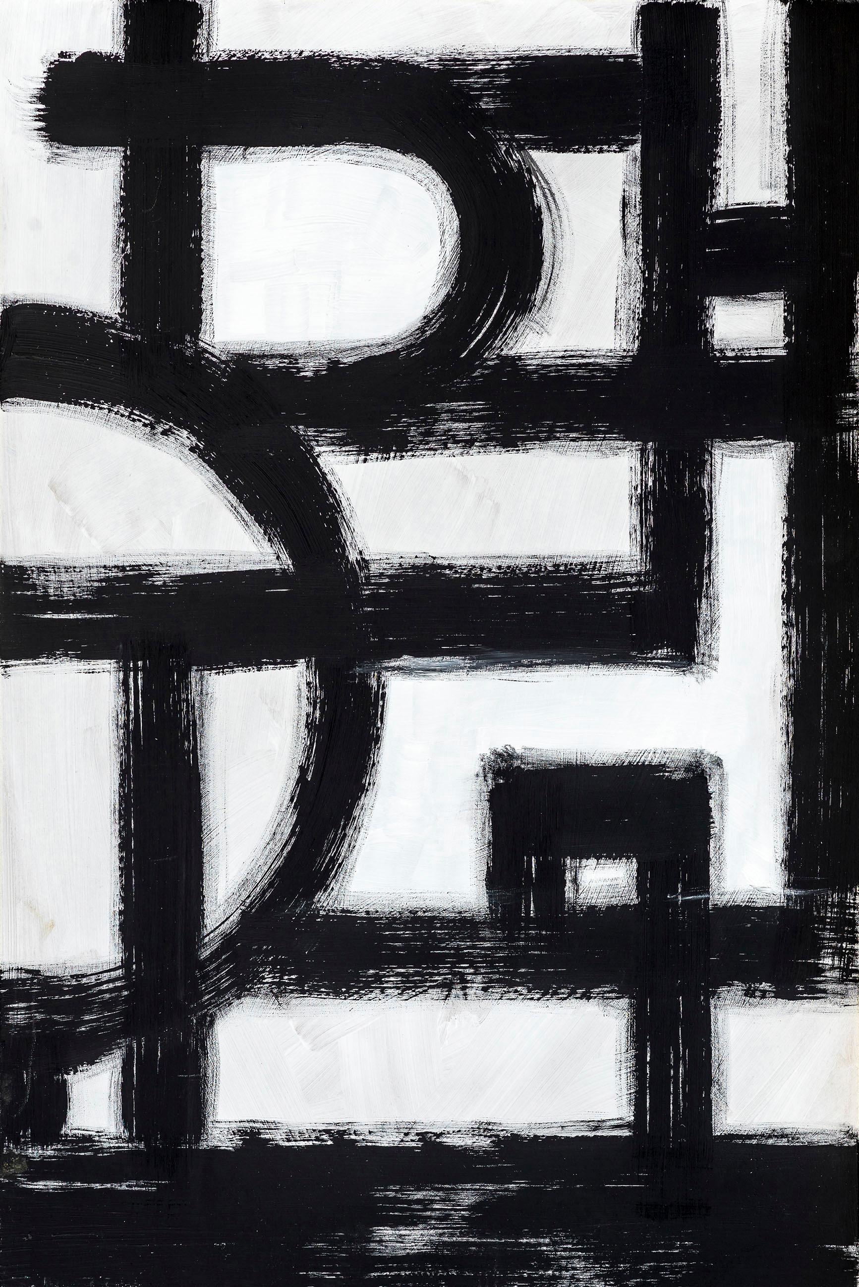 PLACES OF STYLE Leinwandbild "Abstrakte Kunst" Abstrakte Kunst Modern Schwarz-Weiss Premium-Leinwandstoff, Handarbeit aus Deutschland, 120x80cm