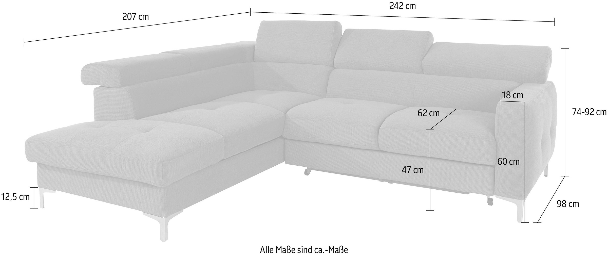 COTTA Ecksofa »Sammy L-Form« mit Kopfteilverstellung, wahlweise mit Bettfunktion & Bettkasten