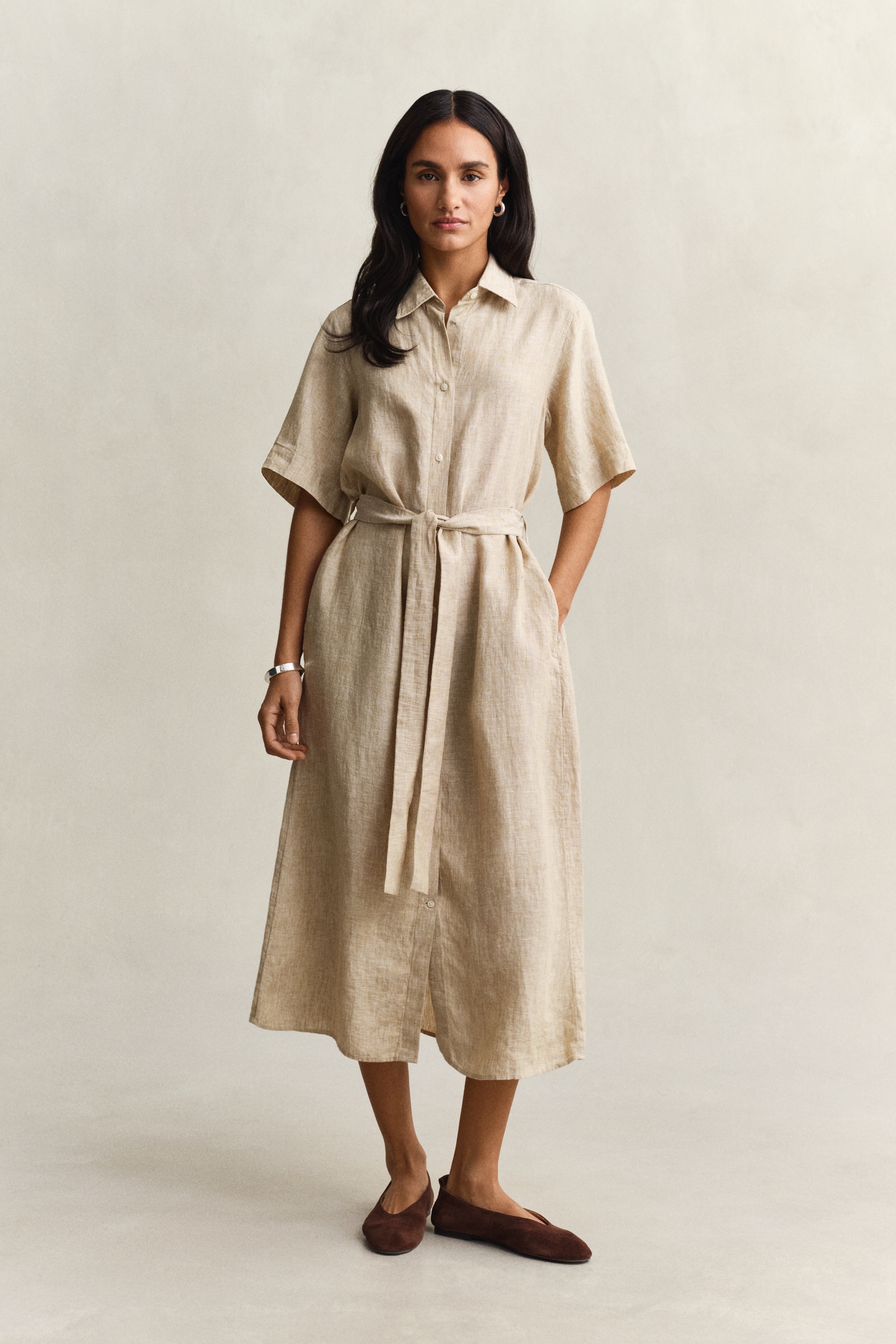Image of Gant Hemdblusenkleid "LINEN" Ohne Tasche Regular fit mit Bindegürtel