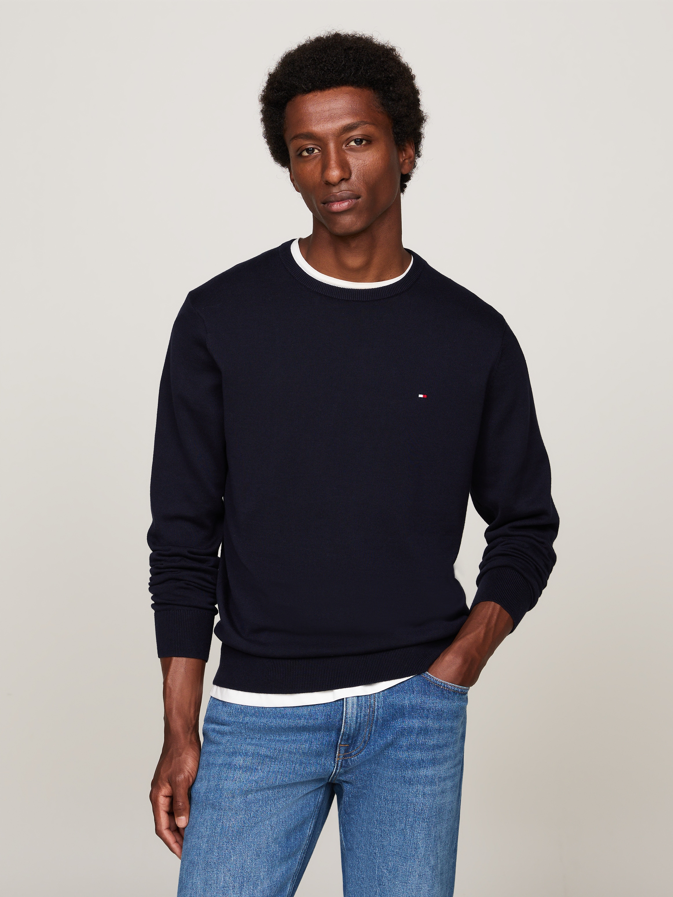 Tommy Hilfiger Rundhalspullover »ESSENTIAL COTTON CREW NECK«, 100% Baumwolle Crewneck Regular Fit Premium Mode
