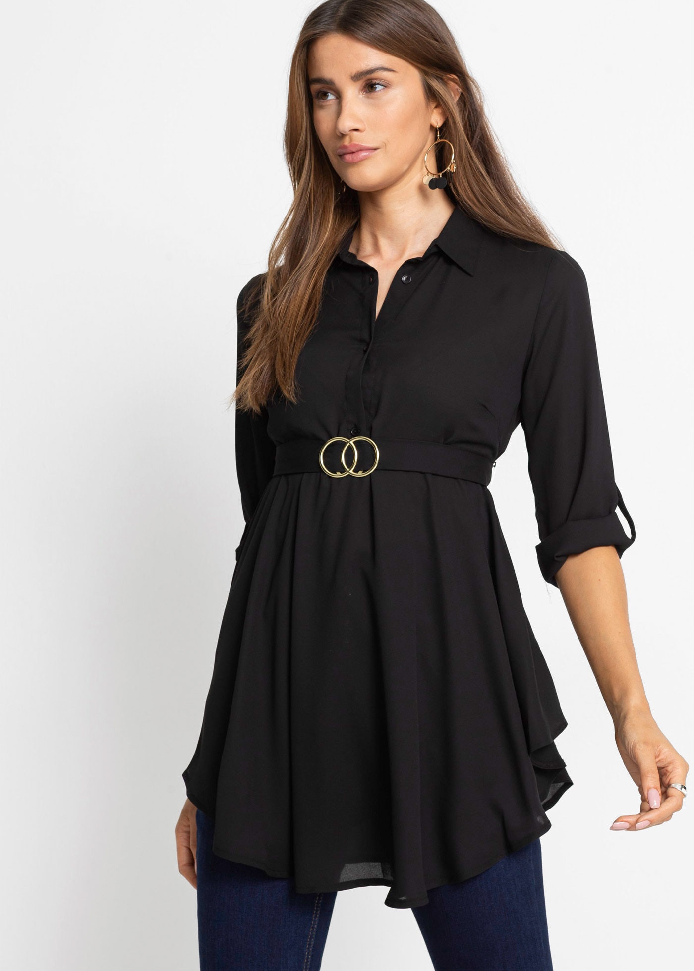 Image of bonprix Longbluse "Longbluse" ausgestellte Passform, mit Hemdblusenkragen, unifarben