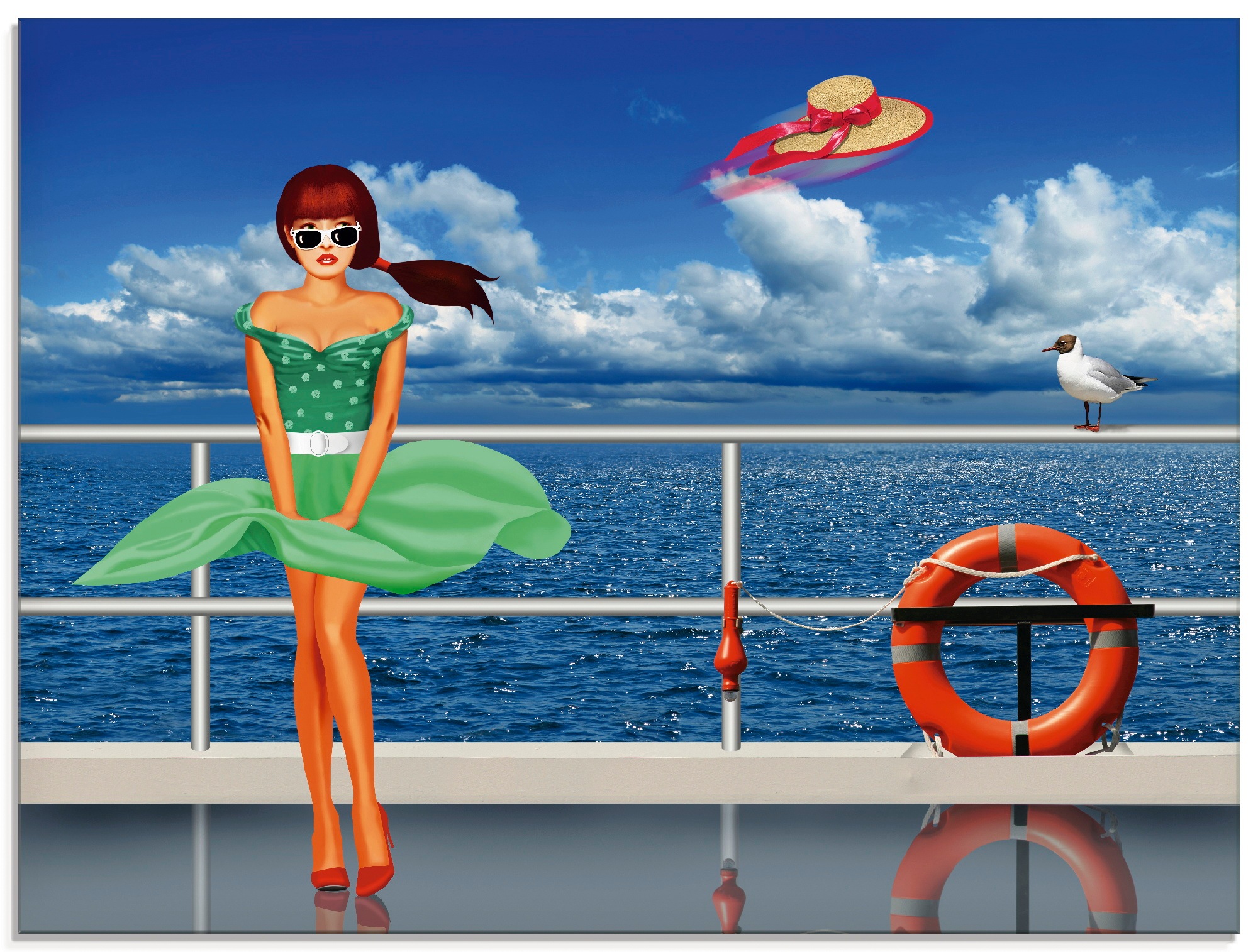 Image of Artland Glasbild »Pin-up girl an der Reling«, Frau, (1 St.) bei Ackermann Versand Schweiz