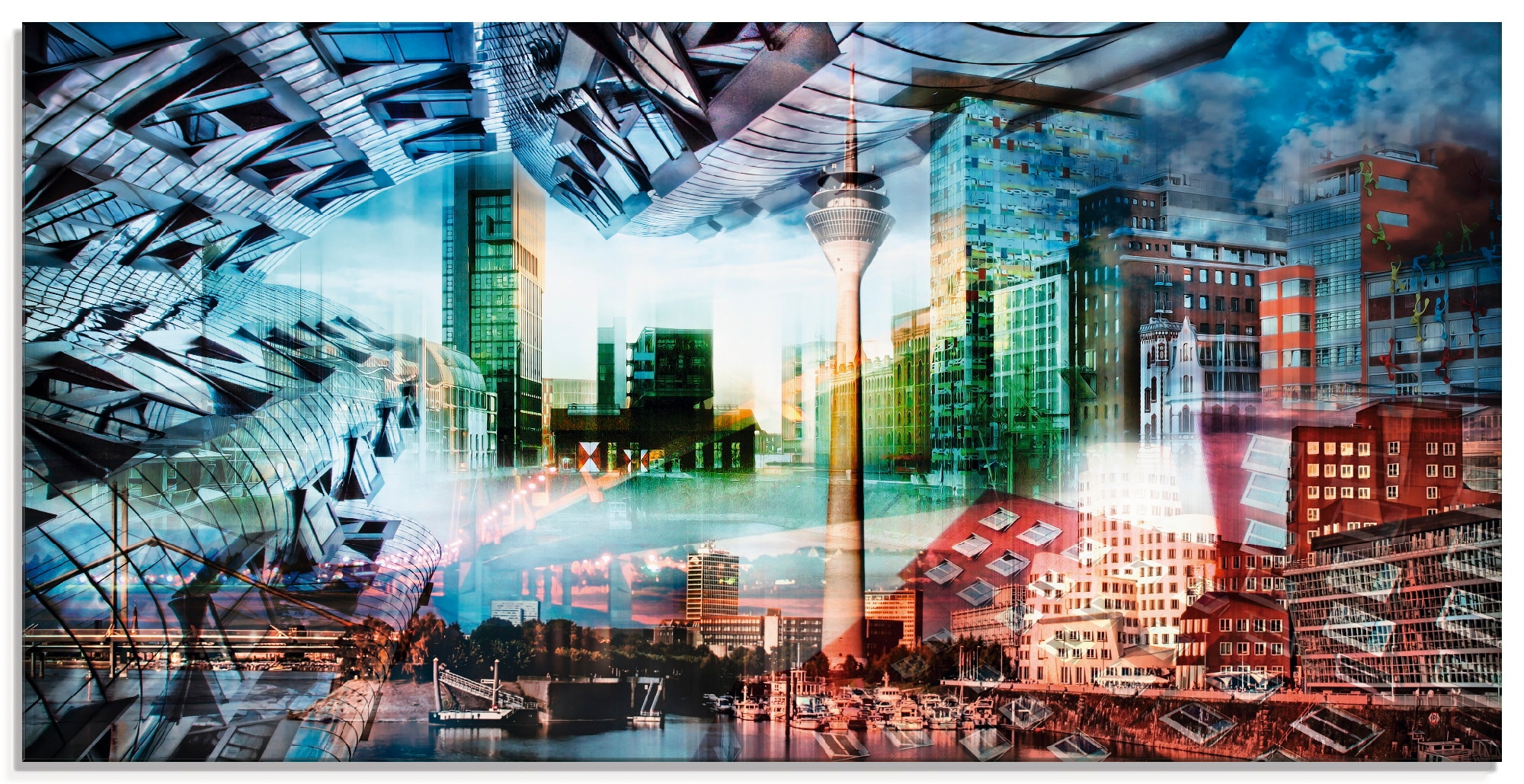Image of Artland Glasbild "Düsseldorf Skyline Collage VII" Architektonische Elemente 1 Stk. tlg. in verschiedenen Grössen