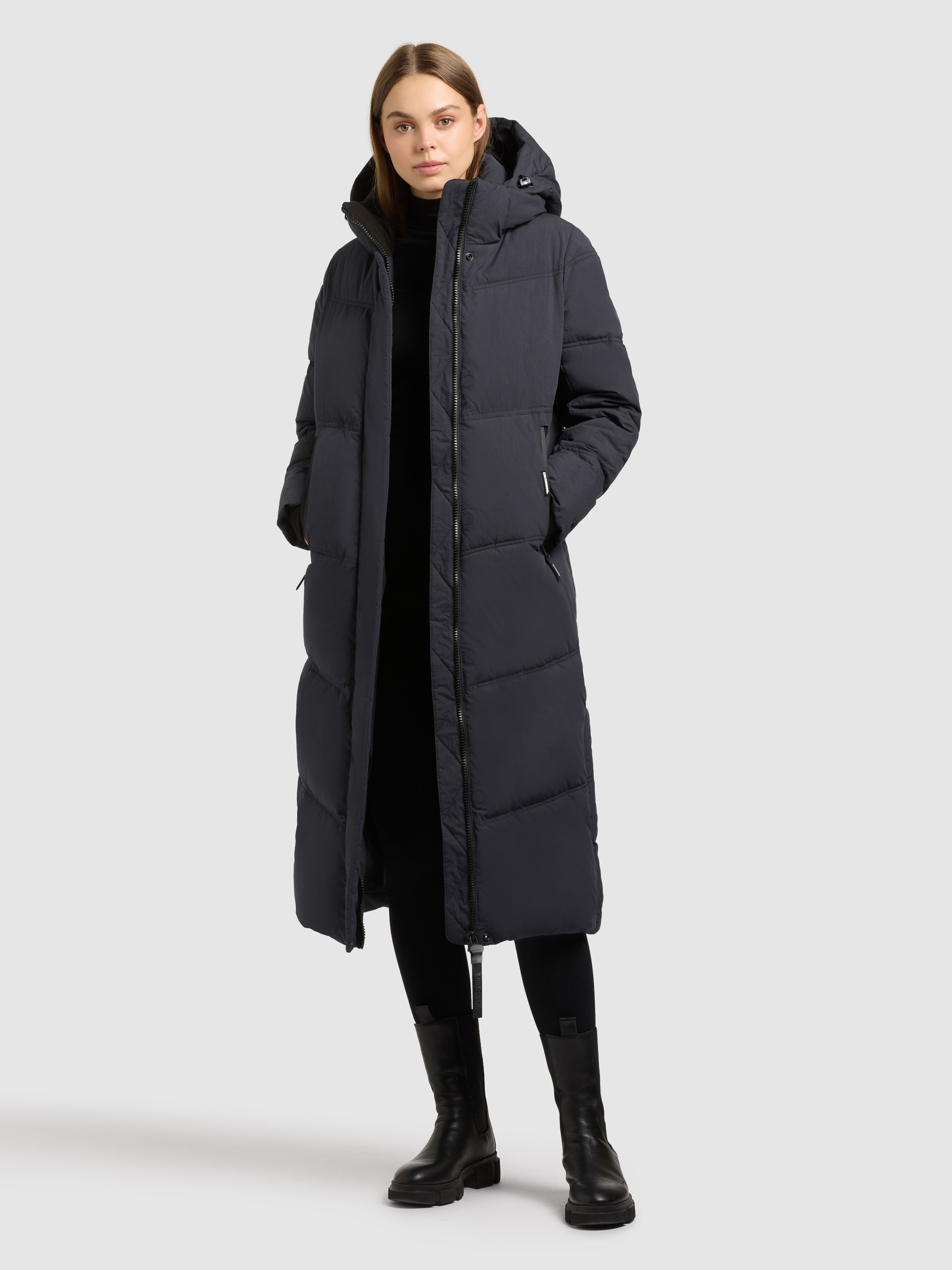 khujo Steppmantel »RITZ« praktische Seitenschlitze mit Reissverschluss, abnehmbare Kapuze