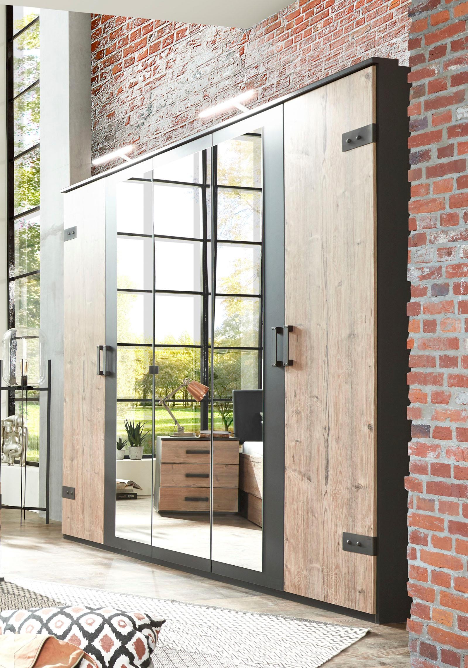 Wimex Kleiderschrank »Stockholm, rustikale Optik im Industrial Design, Made in Germany« mit Spiegel, 225x58x210 cm, Made in Germany