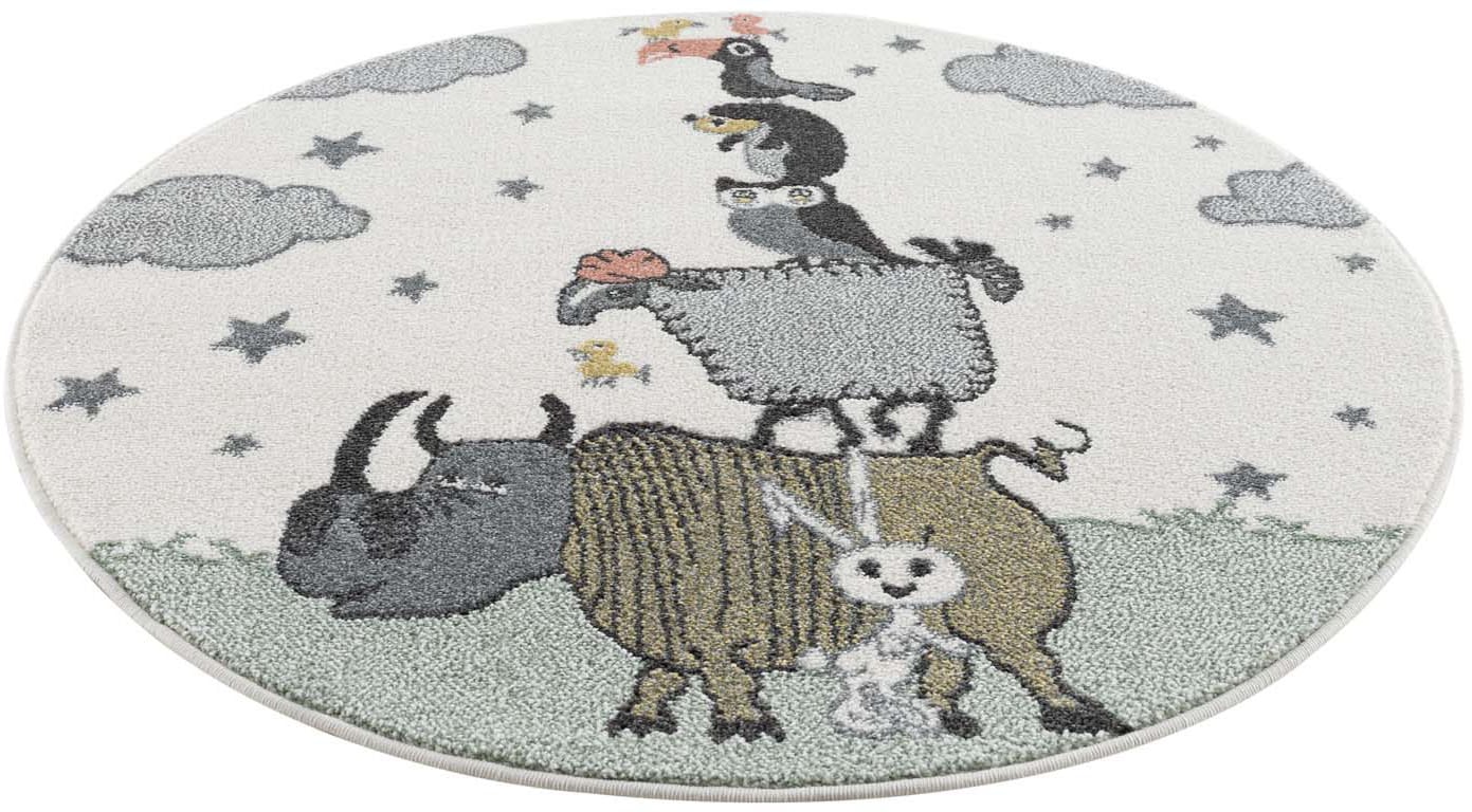 Carpet City Kinderteppich »Anime9394«, rund, 11 mm Höhe, Spielteppich mit Tieren, Weicher Flor, Pflegeleicht, Kinderzimmer