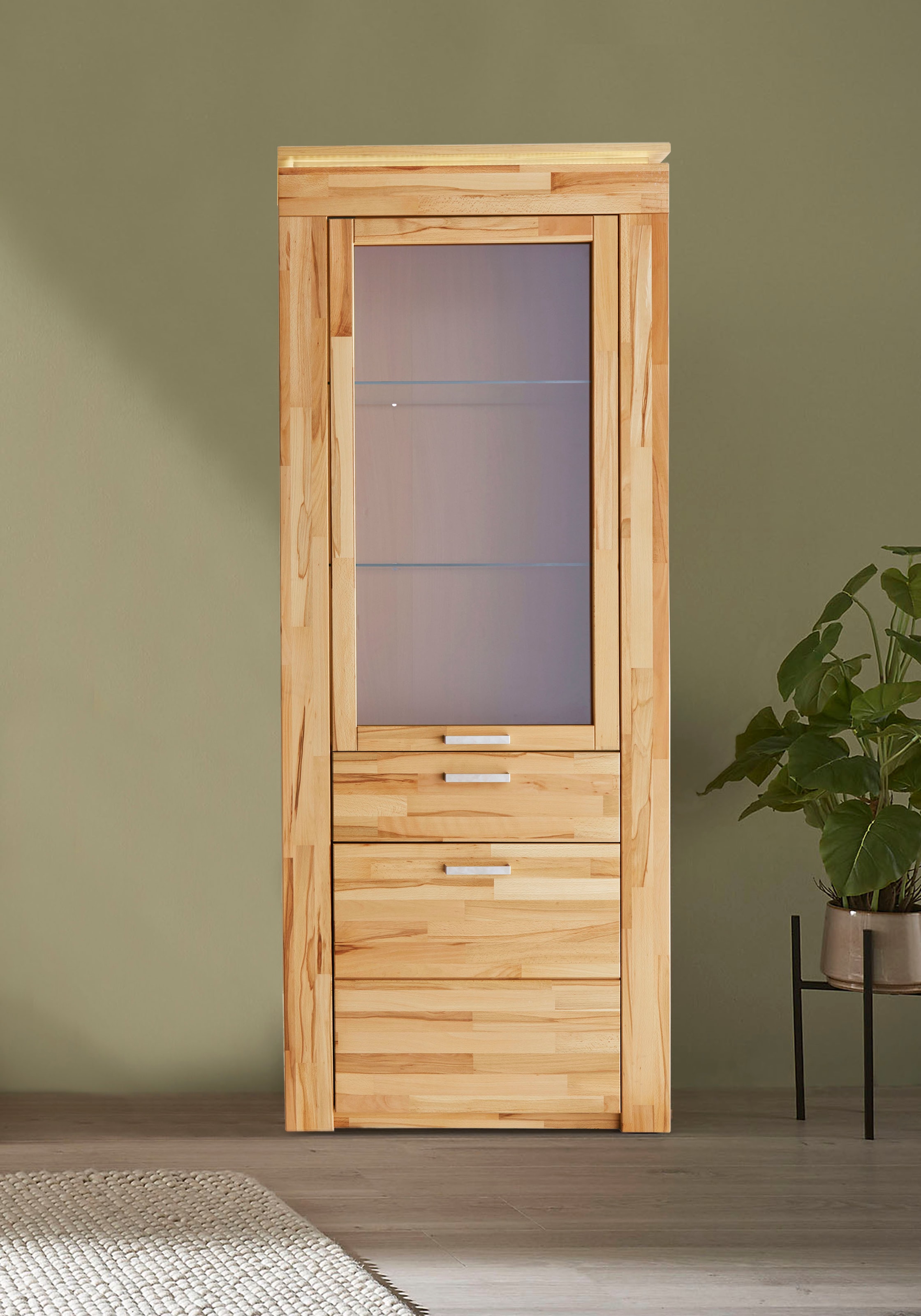 VOGL Möbelfabrik Vitrine, Höhe 209 cm, mit viel Stauraum, teilmassiv