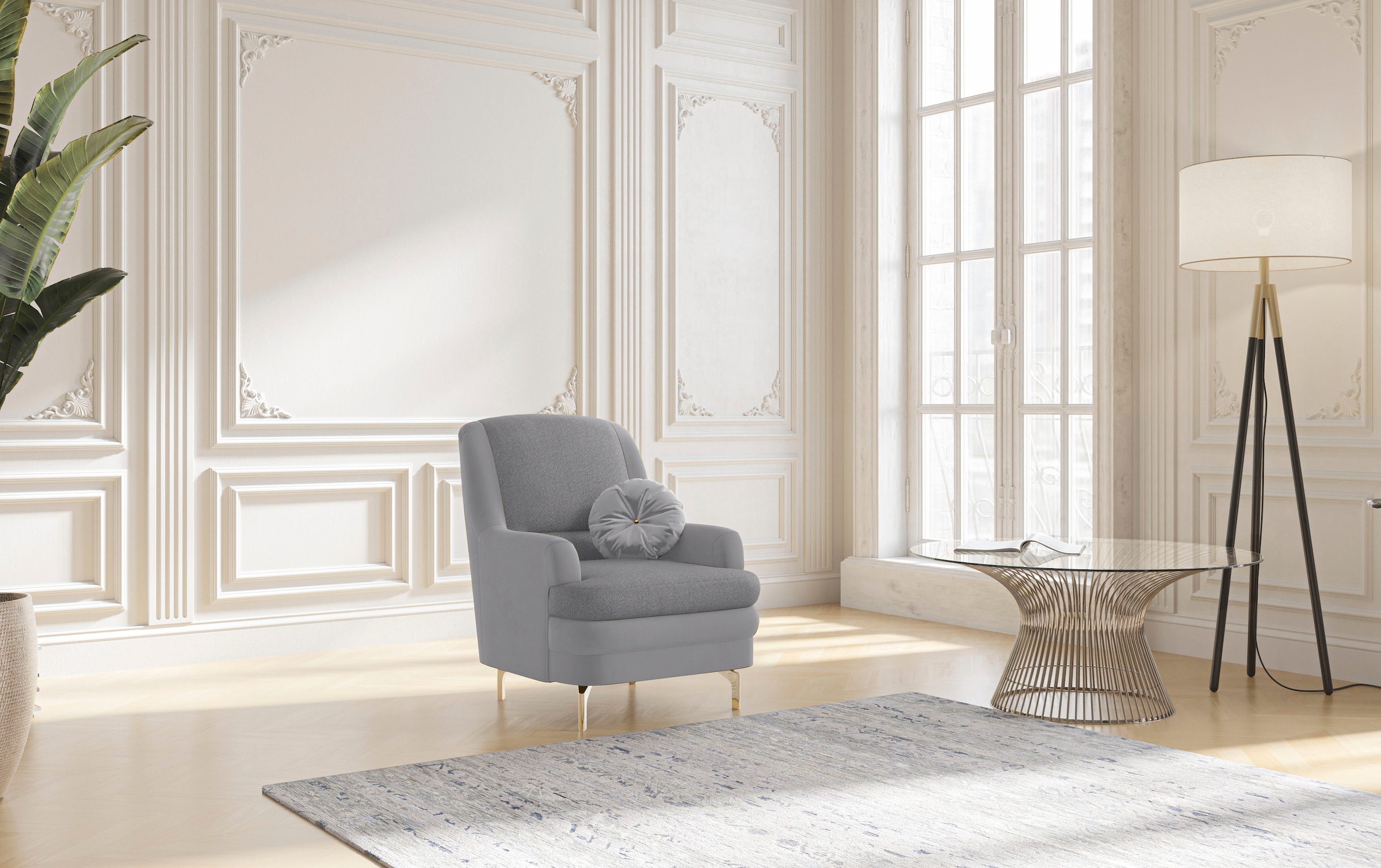 sit&more Sessel »Orient«, inkl. 1 Zierkissen mit Strass-Stein, goldfarbenfabene Metallfüsse