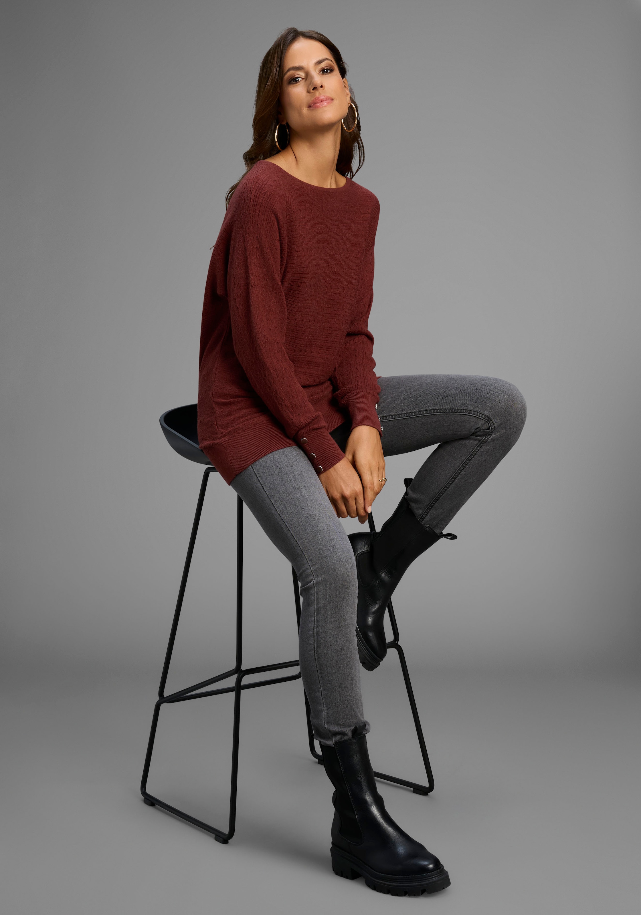 Laura Scott Pull chauve-souris kuscheliger Winterstrick mit Zopfstrickmuster - NEUE KOLLEKTION