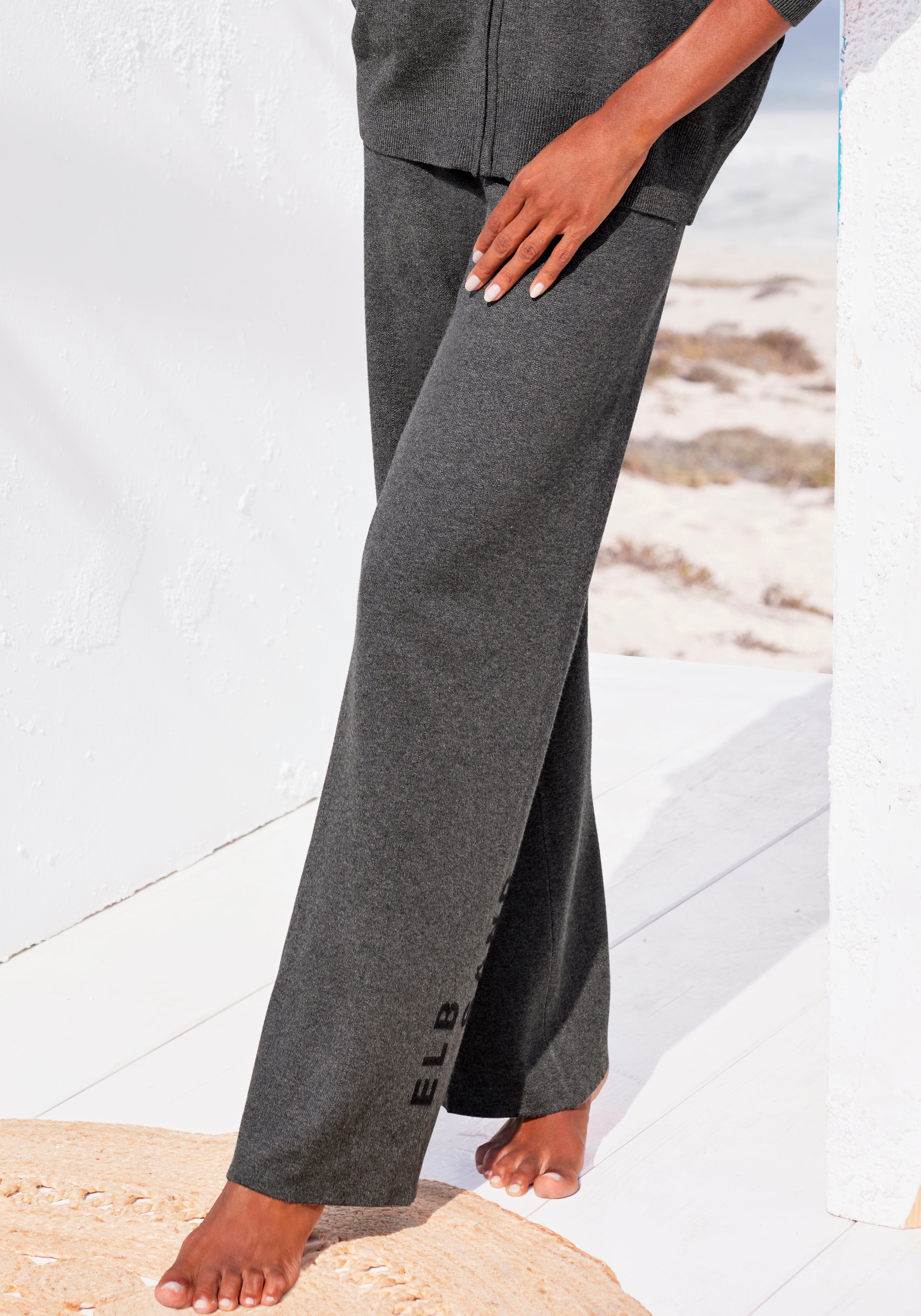 Elbsand Strickhose »- Loungehose - Relaxhose«, mit weitem Bein und eingestricktem Logo, Loungewear