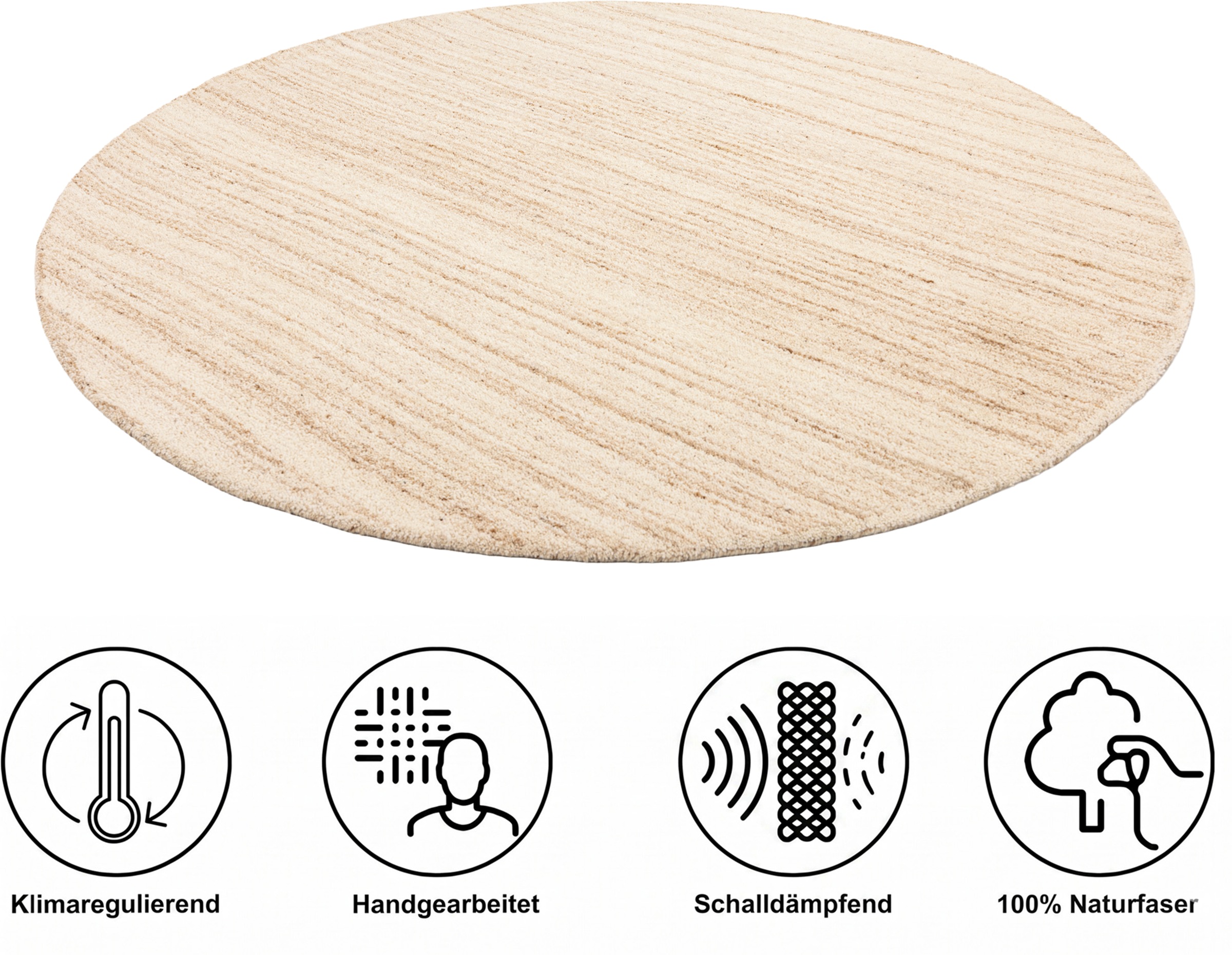 THEKO Tapis en laine »Janne, Berber Teppich,  Wolle, meliert, handgearbeitet« Rond 20 mm Höhe fait main, salon, chambre, salle à manger