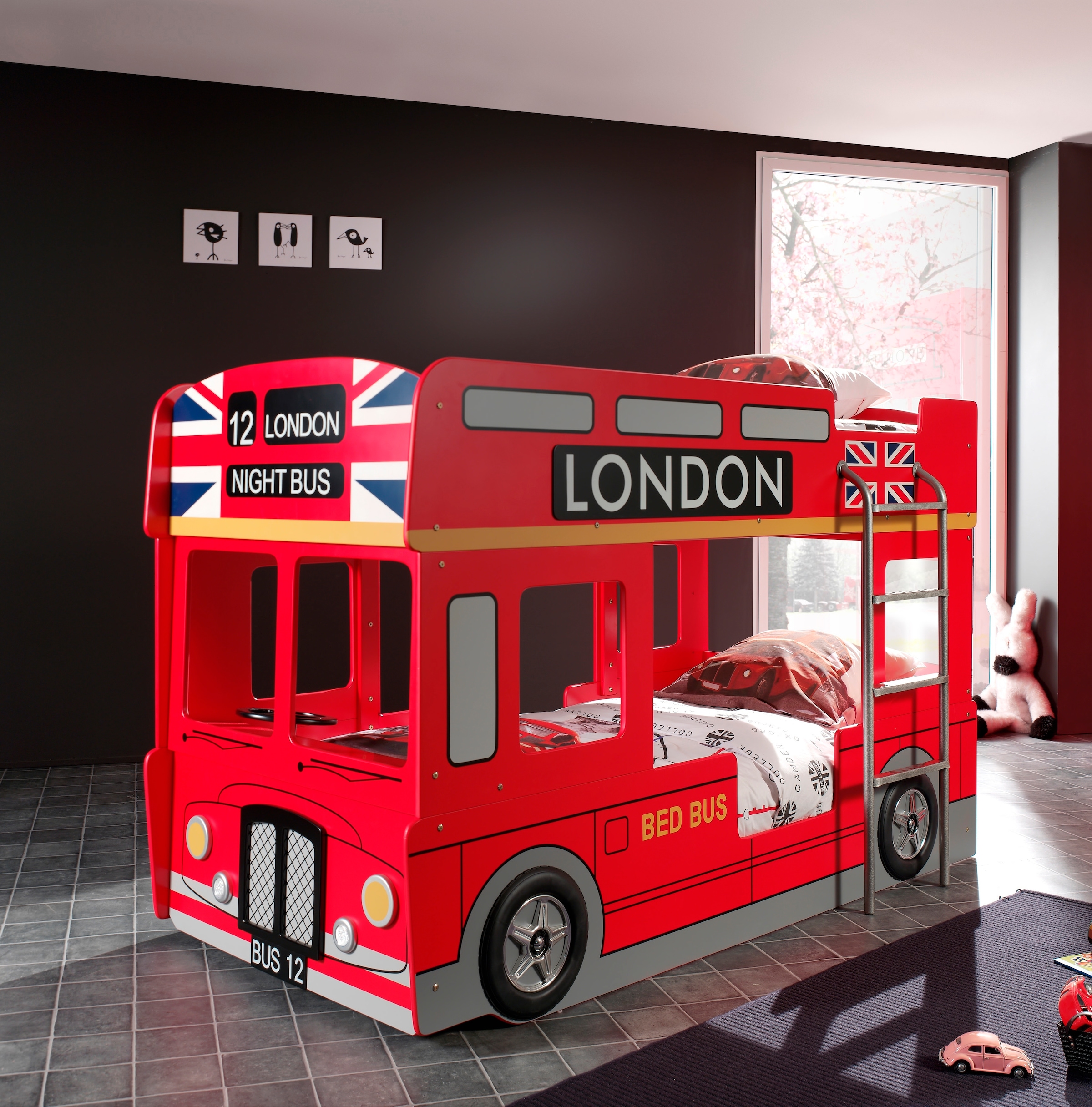 Vipack Etagenbett, im Design von einem Londoner Doppeldecker, inklusive LED Beleuchtung