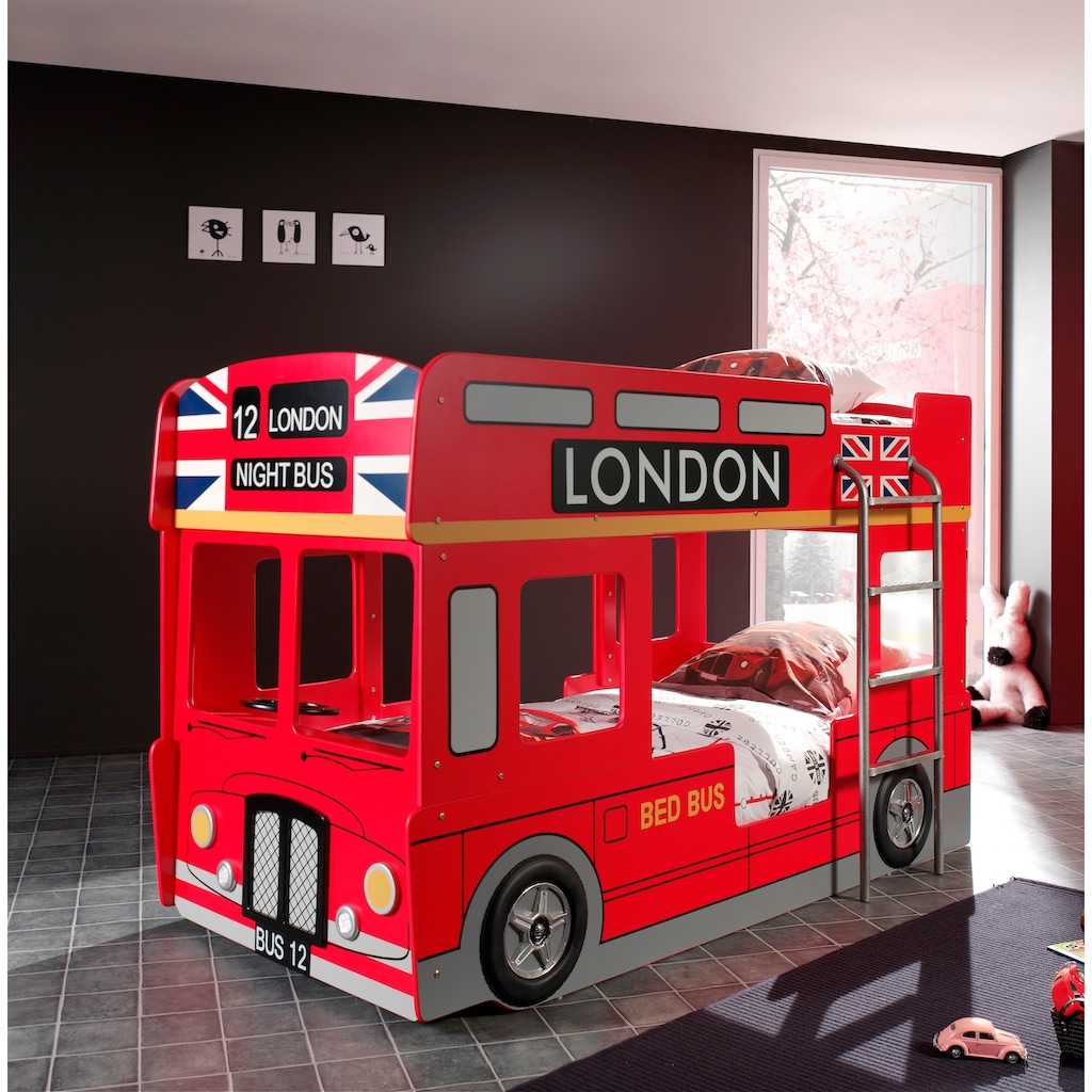 Vipack Etagenbett, im Design von einem Londoner Doppeldecker, inklusive LED Beleuchtung