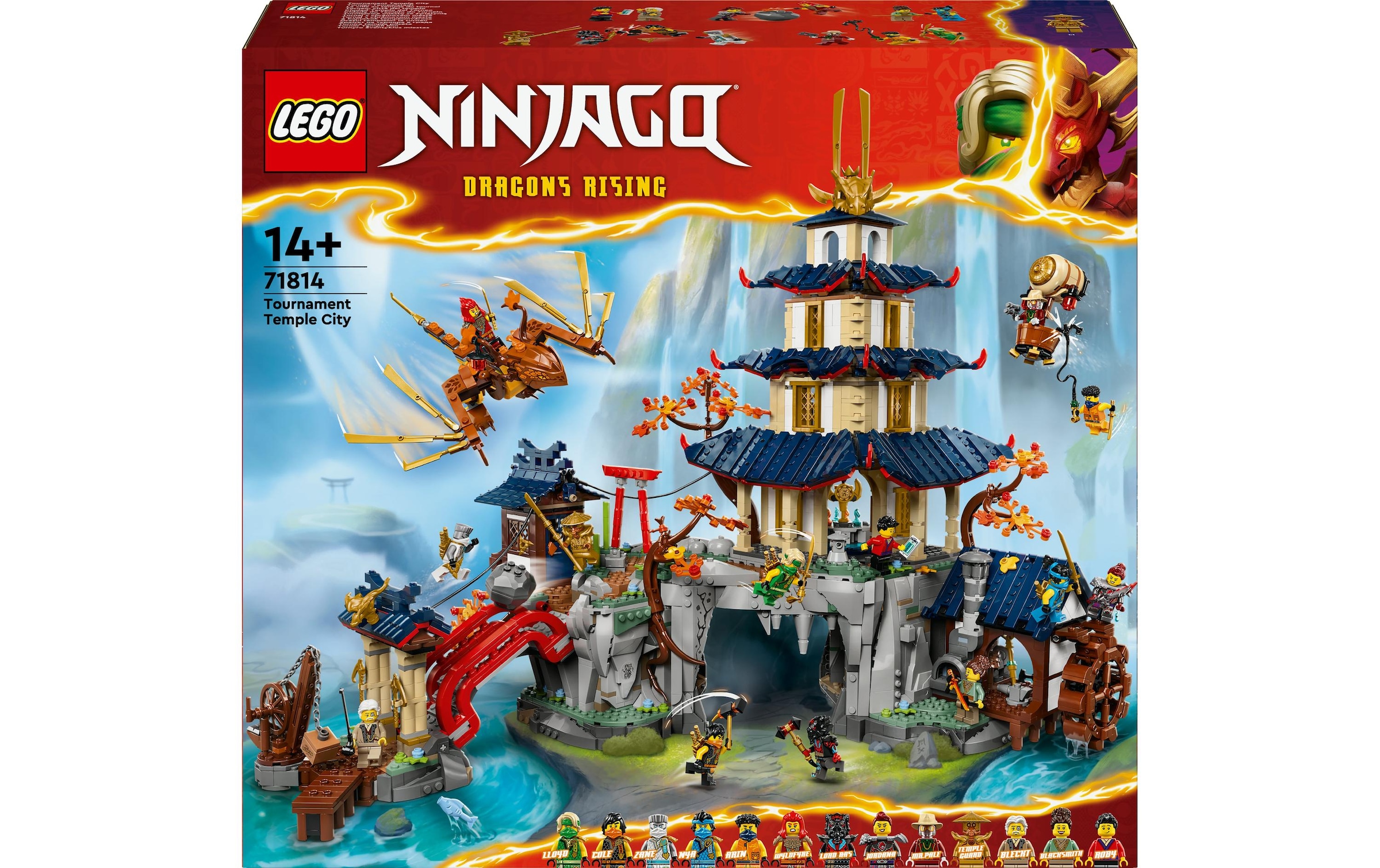 LEGO® Spielbausteine »Ninjago Turnier-Tempelstadt 71814«, (3489 St.), Interaktives Ninja-Spielset mit drehbarer Wassermühle