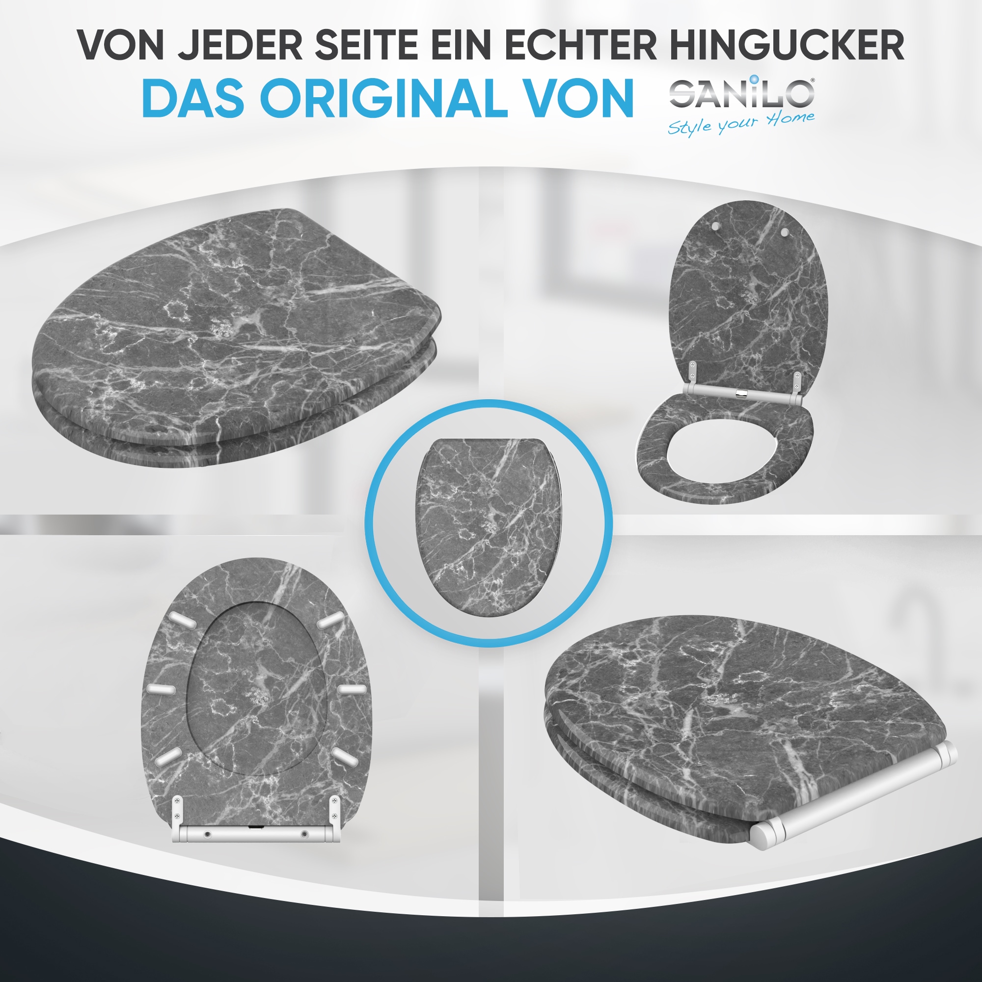 Sanilo WC-Sitz »Marmor Grau mit Absenkautomatik & Quick Release« Premium Toilettendeckel, abnehmbar, leichte Montage von oben