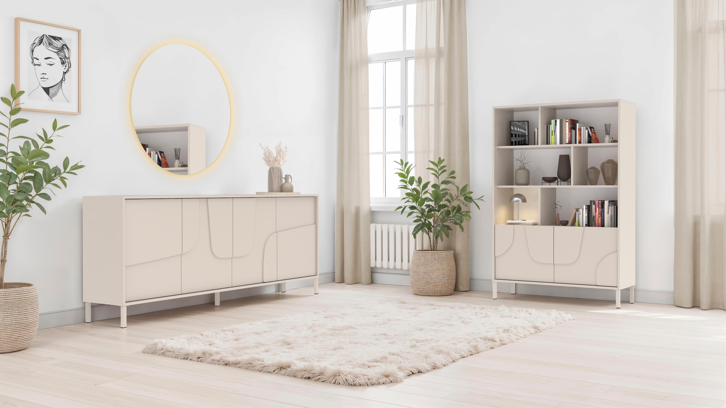 INOSIGN Buffet haut »Stone, H 155/141, B 105 cm, 2 Türen, 6 offene Fächer, Regal-Schrank« 3D-Design, Push-to-open, Stauraum dekorativ & praktisch, Füsse wählbar