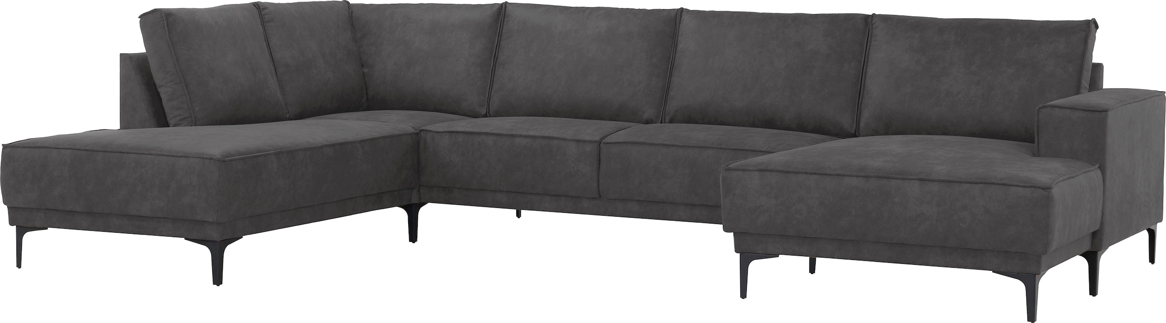 Places of Style Wohnlandschaft »XXL Sofa Oland, Struktur, Flachgewebe, Luxus-Microfaser, Boucle«, U-Form, 345 cm, Wellenunterfederung, Skandi-Design, Metallfüsse