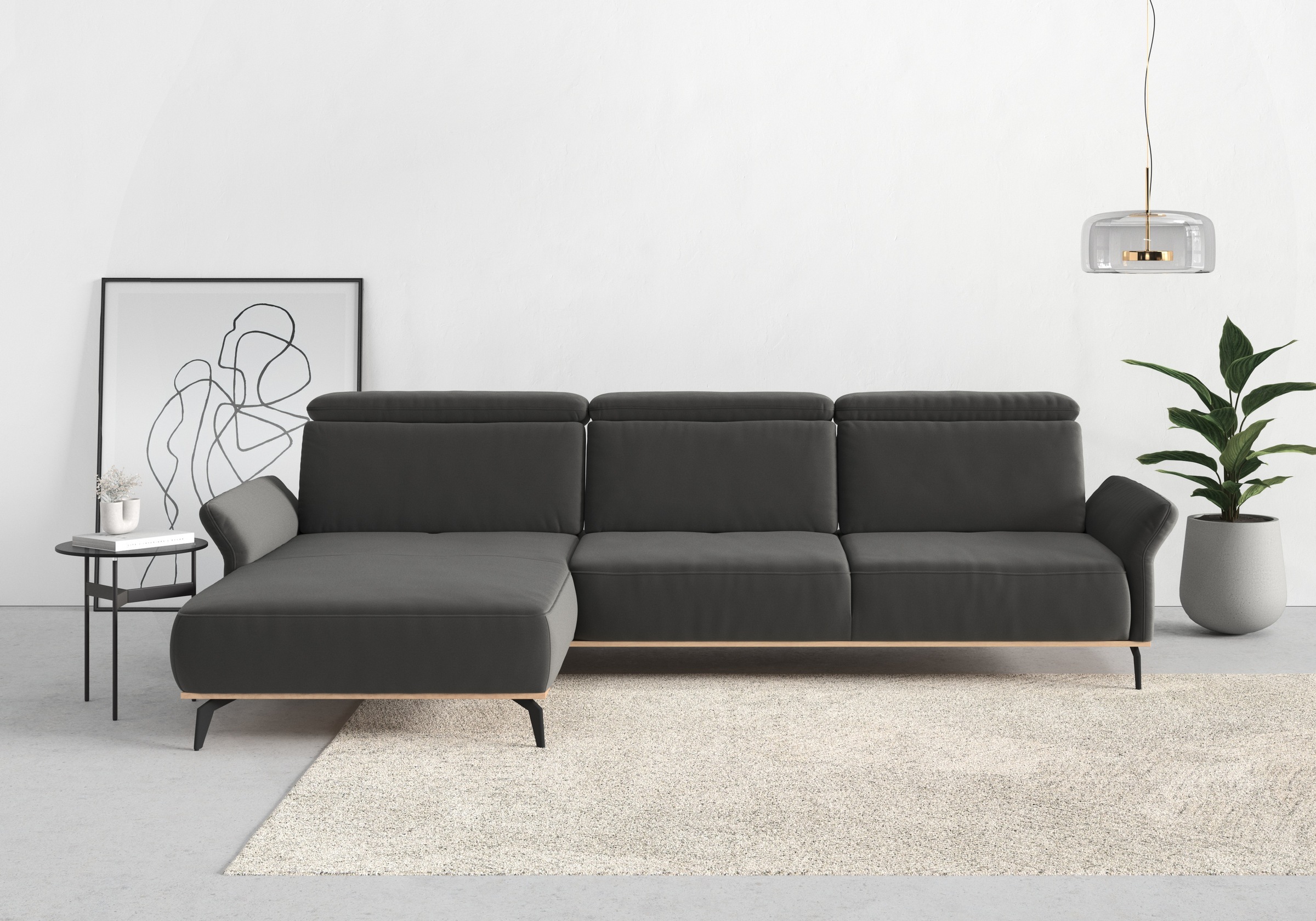Places of Style Ecksofa »Fjord L-Form«, massiv, wahlweise mit Armlehnfunktion, Kopf- Sitztiefenverstellung