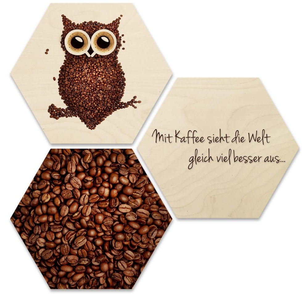 Eule St.) Mehrteilige »Collage Kaffee versandkostenfrei bestellen (Set, Bilder 3 Wall-Art Holzdeko«, ♕