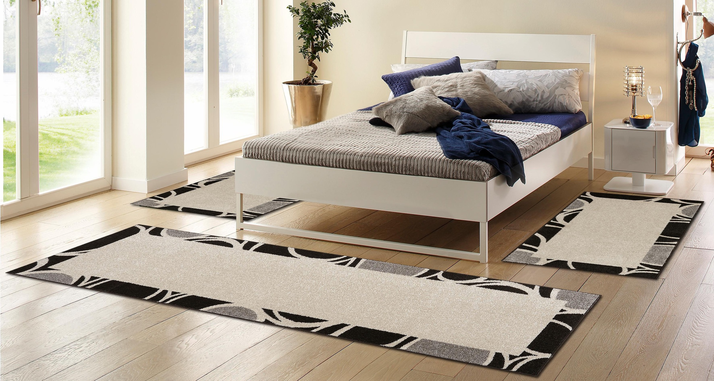 Image of HANSE Home Bettumrandung »Syrakus«, (3 tlg.), Bettvorleger, gewebt, Bordüre Design, 3-teiliger Läufer Set für das Schlafzimmer, Robust, Pflegleicht, ringsum gekettelt bei Ackermann Versand Schweiz