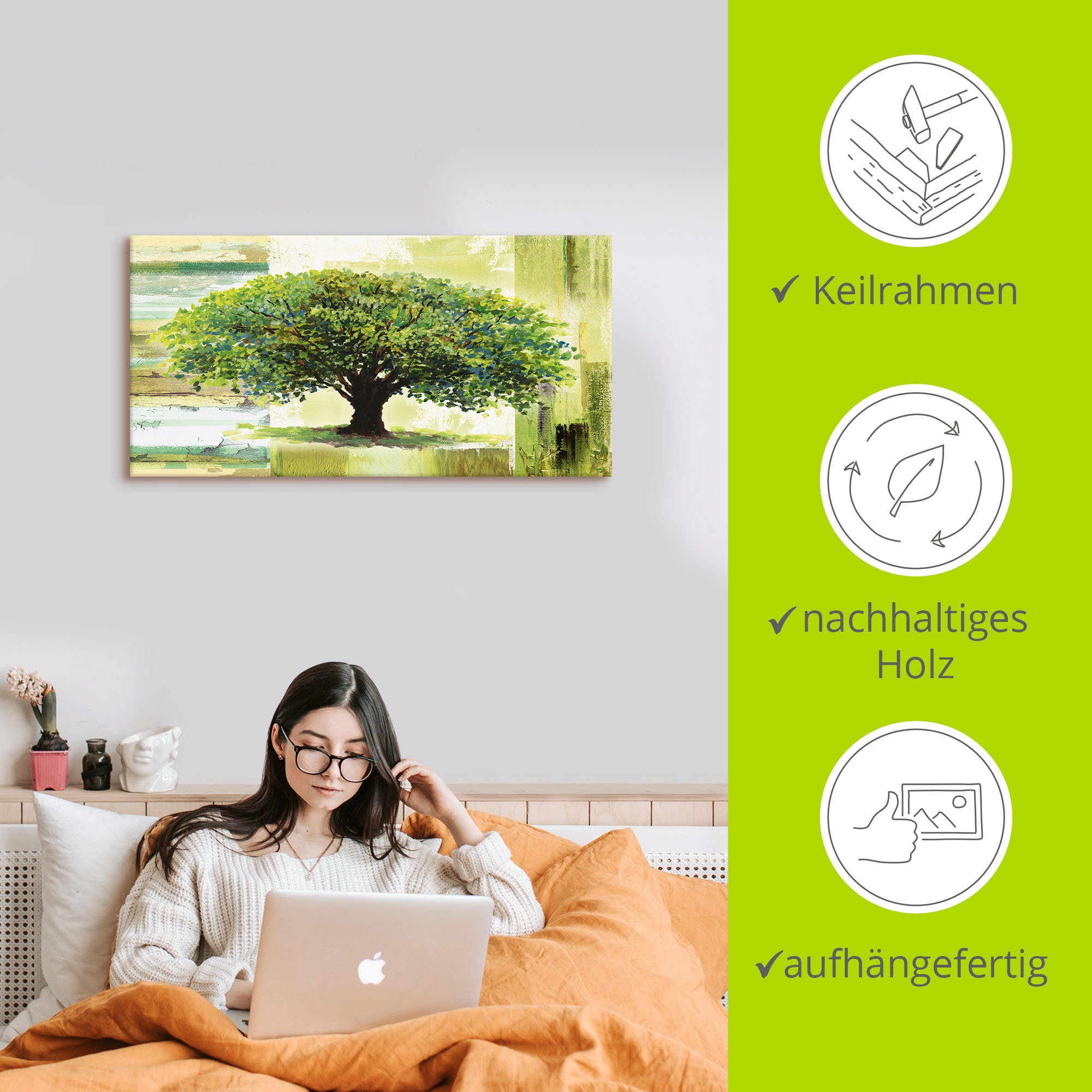 Artland Wandbild »Frühlingsbaum auf abstraktem Hintergrund«, Bäume, (1 St.), als Alubild, Outdoorbild, Leinwandbild, Poster in verschied. Grössen