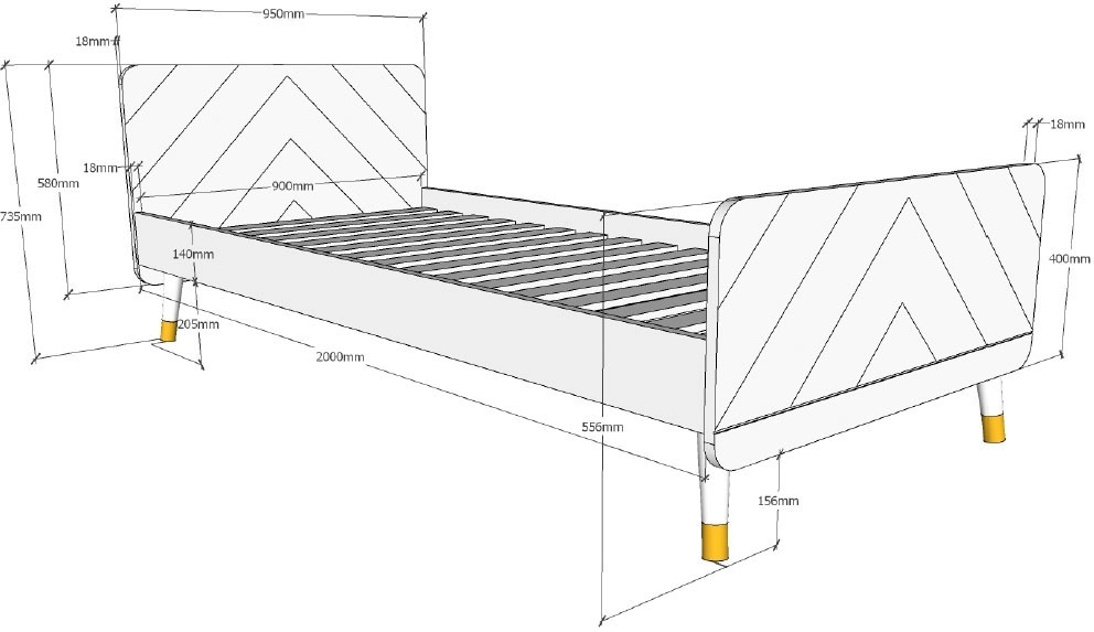 Vipack Jugendbett »Billy, Einzelbett 90/200, inkl. Rolllattenrost, modernes Design« B/H/T ca. 203,6x73,5x95cm, Profil-Optik in Kopf- und Fussteil,  universell einsetzbar, verschiedene Farben zur Wahl