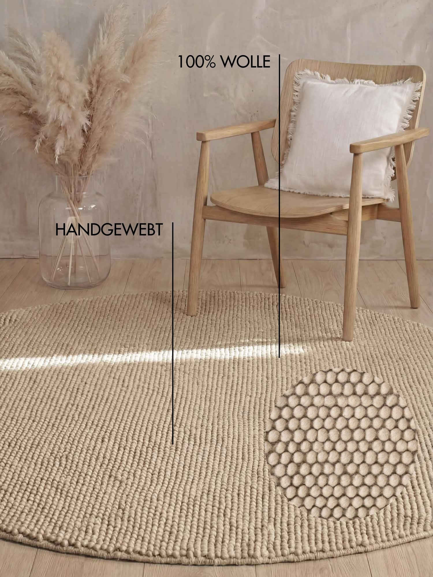 Ted Baker Tapis en laine »Diana« Rond 16 mm Höhe Wolle, Natur, Handgemacht, Wohnzimmer, Esszimmer, Schlafzimmer, Skandi