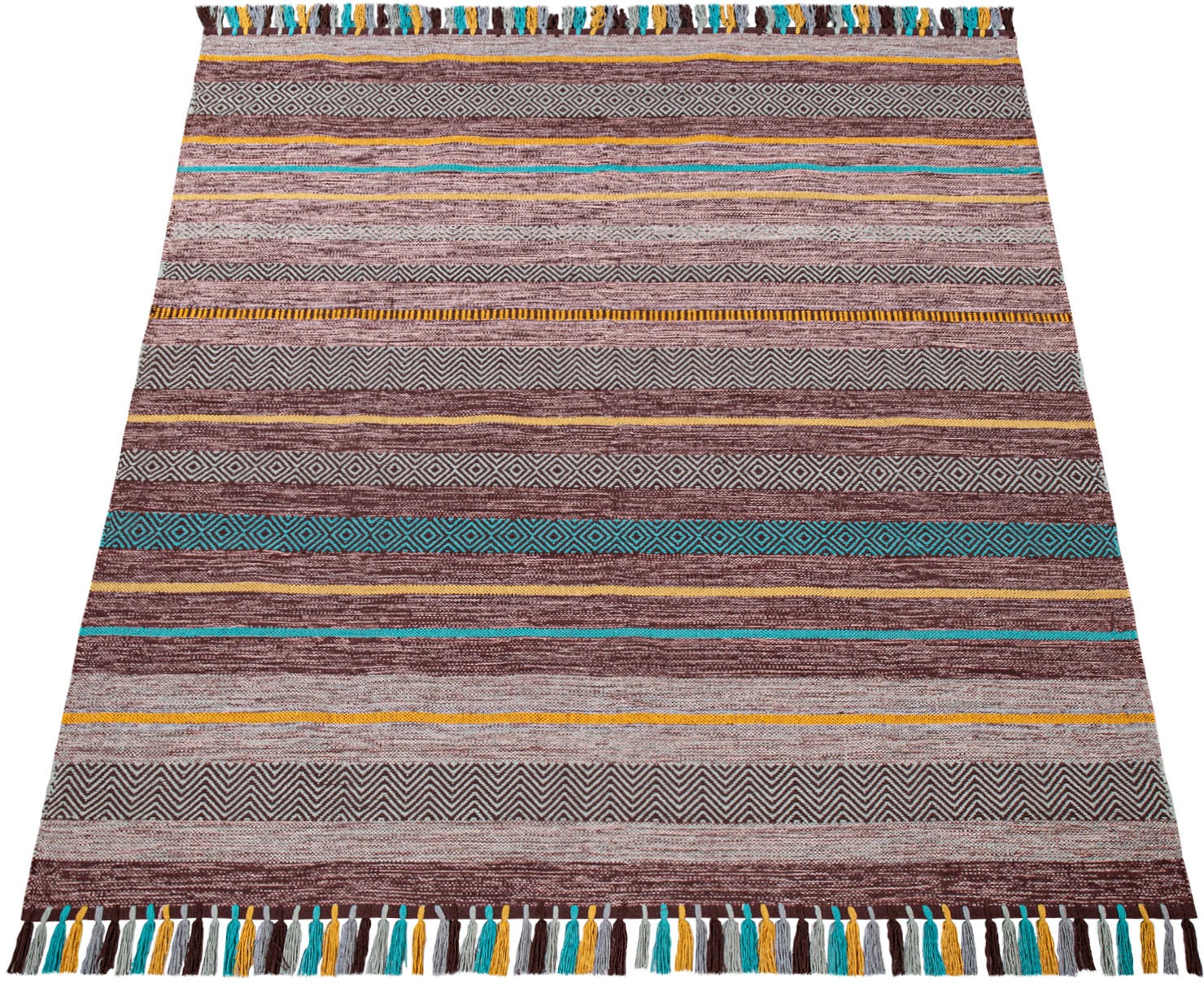 Image of Paco Home Teppich »Kilim 213«, rechteckig, 8 mm Höhe, Handweb Teppich, Flachgewebe, reine Baumwolle, handgewebt, bunt gestreift, mit Fransen, ideal im Wohnzimmer & Schlafzimmer bei Ackermann Versand Schweiz