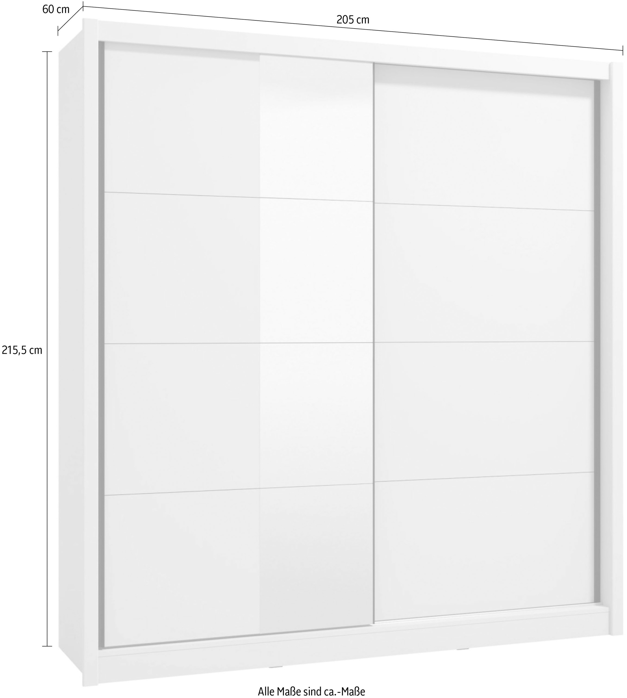 INOSIGN Schwebetürenschrank »Albi, Schlafzimmerschrank, Wäscheschrank in cashmere oder weiss«, Kleiderschrank mit Spiegel MIT Innenausstattung,FSC®-zertifiziert