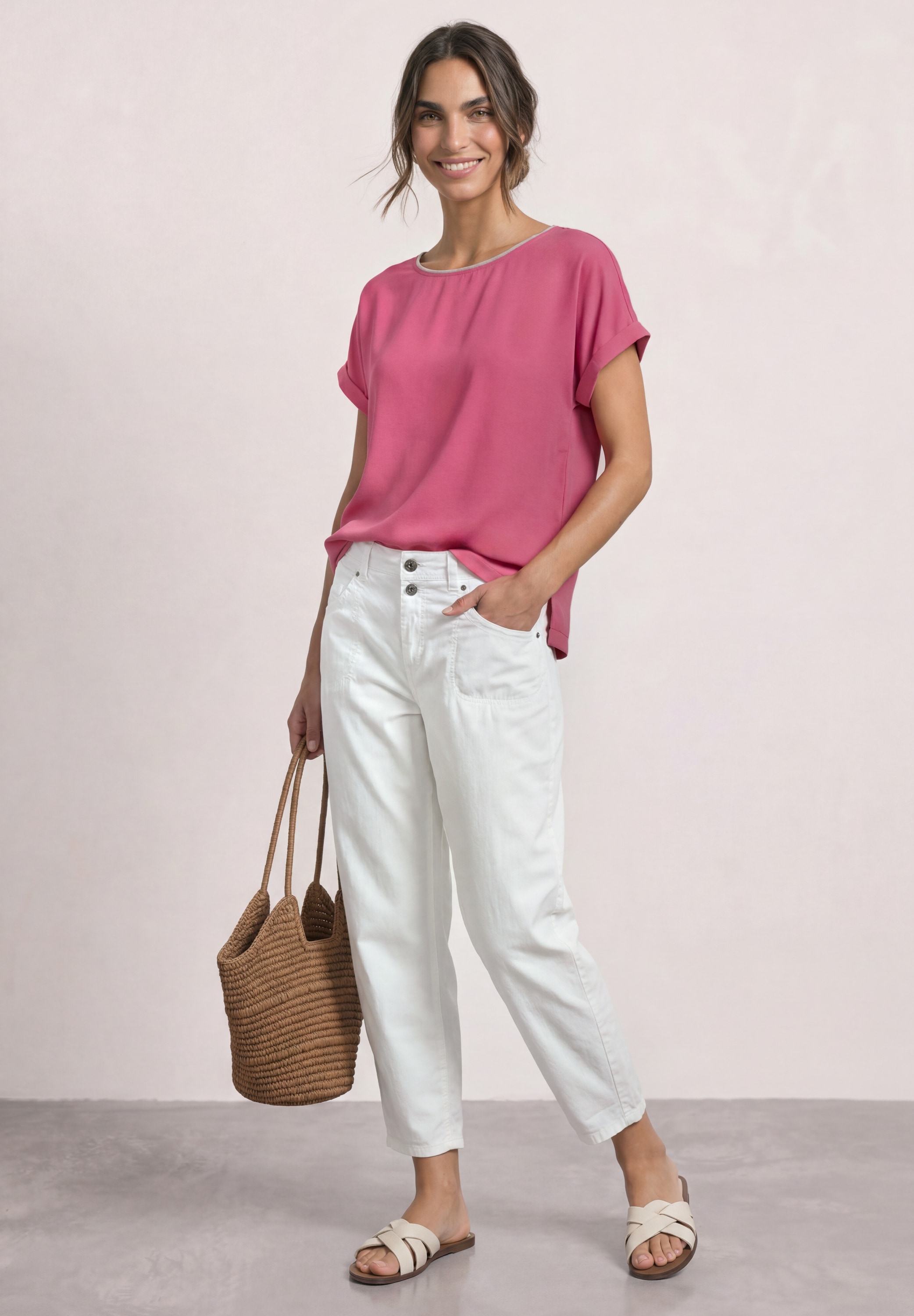 STREET ONE Shirttop 2-in-1 Sommershirt aus Chiffon mit Boat Neck