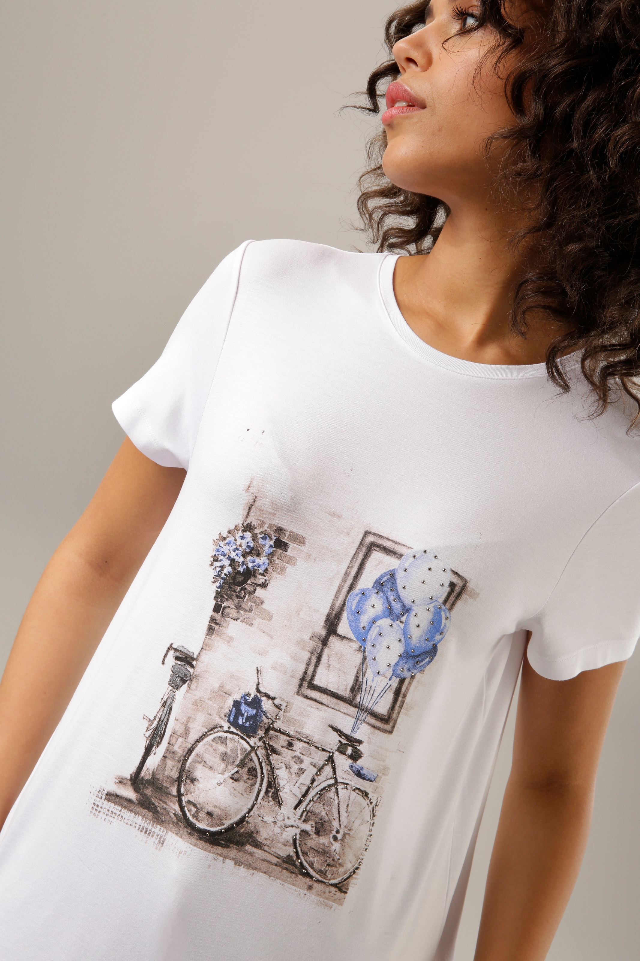 Glitzersteinchen Frontdruck verzierter T-Shirt, Aniston mit confortablement Acheter CASUAL